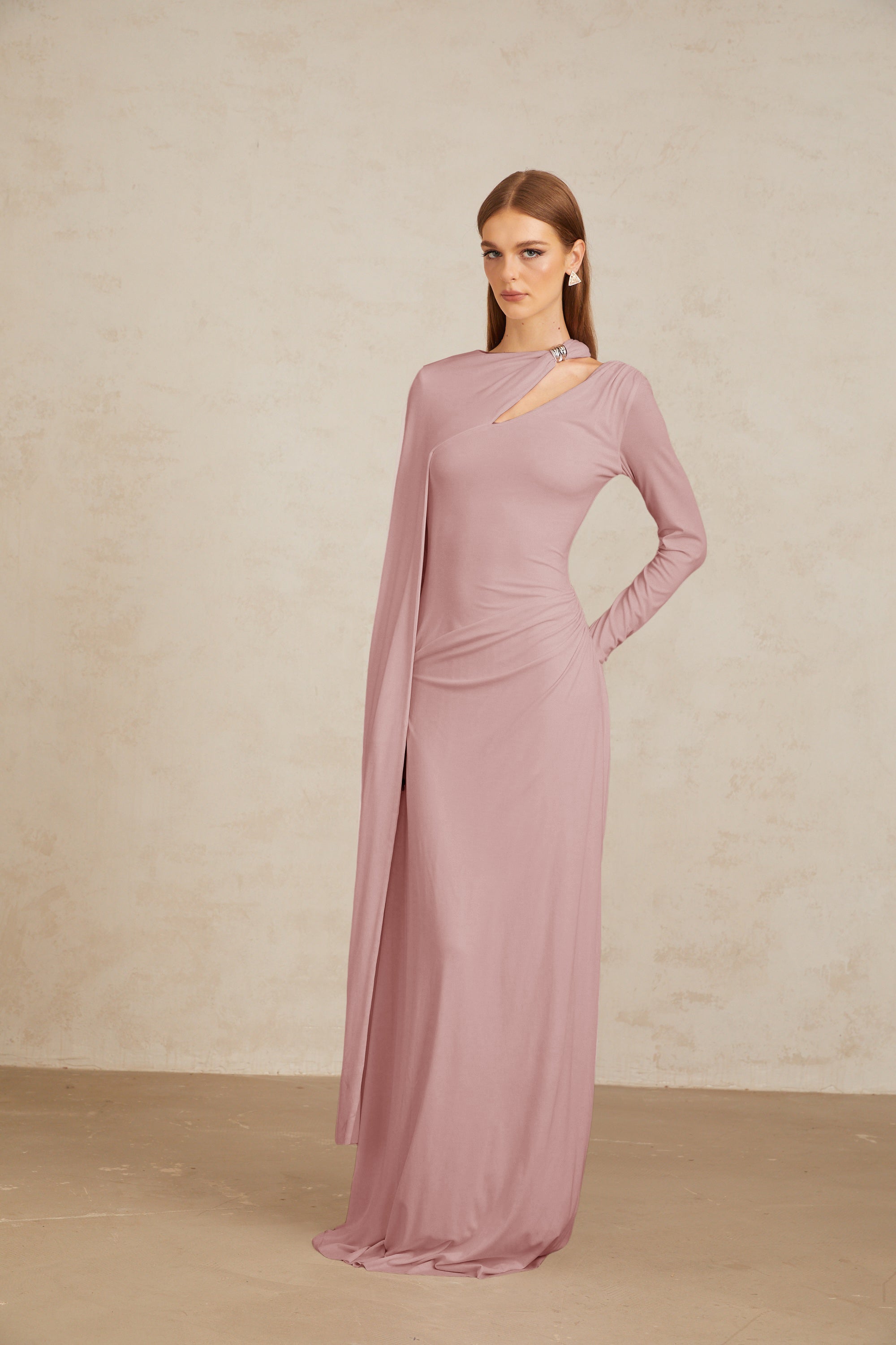 Josette Pink Diagonal Shawl Fitted Maxi Dress (Final Sale-US Only)