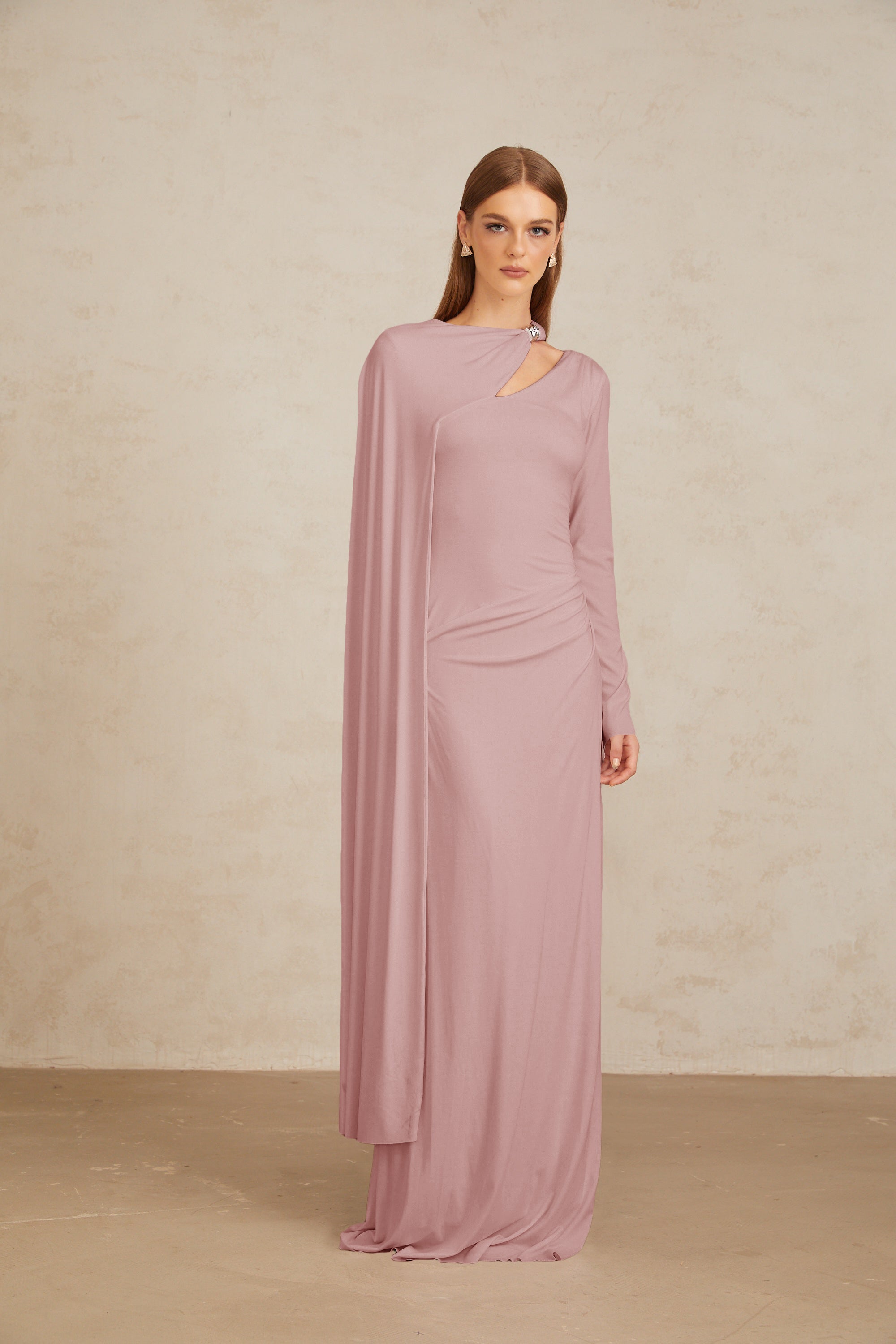 Josette Pink Diagonal Shawl Fitted Maxi Dress (Final Sale-US Only)