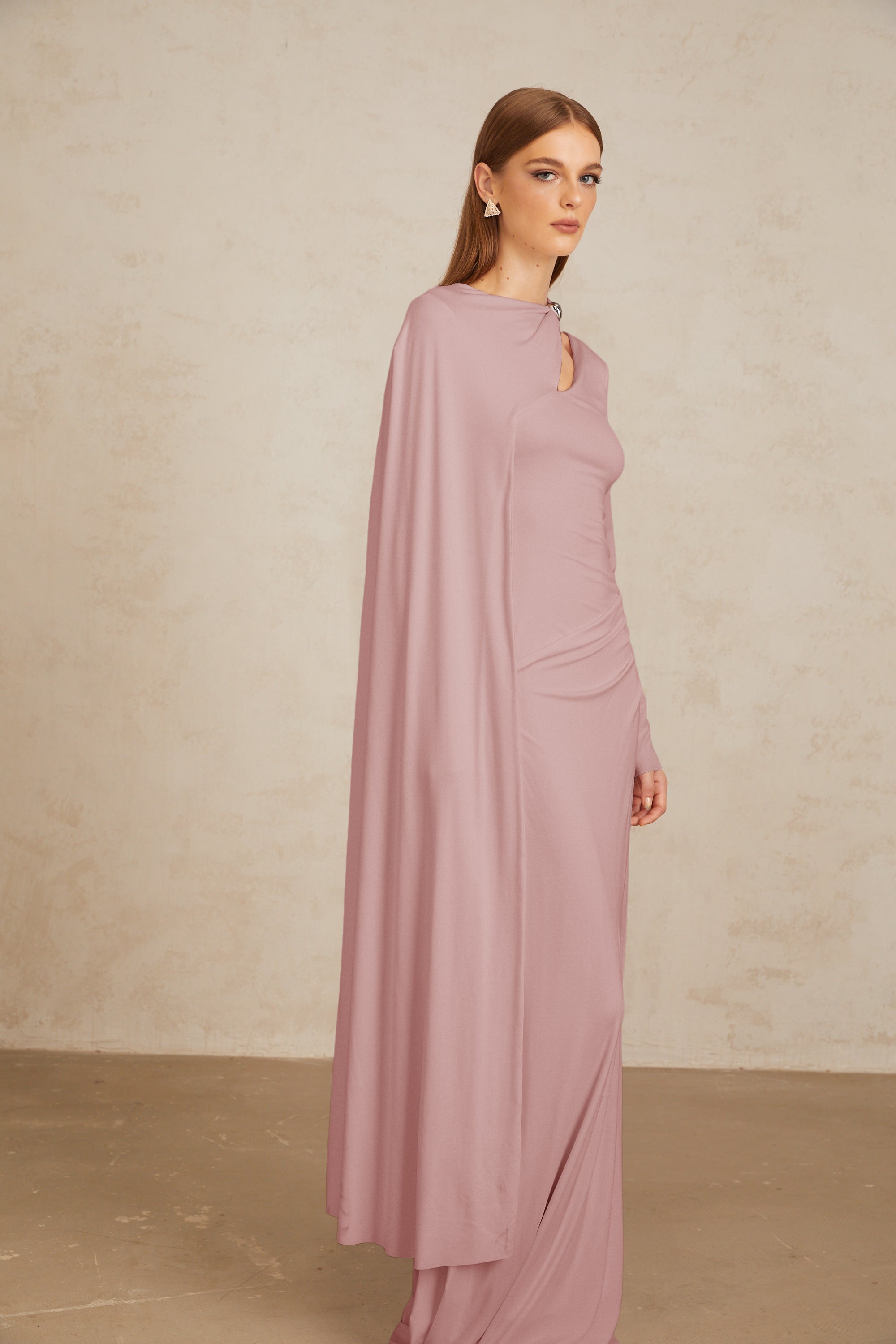 Josette Pink Diagonal Shawl Fitted Maxi Dress (Final Sale-US Only)