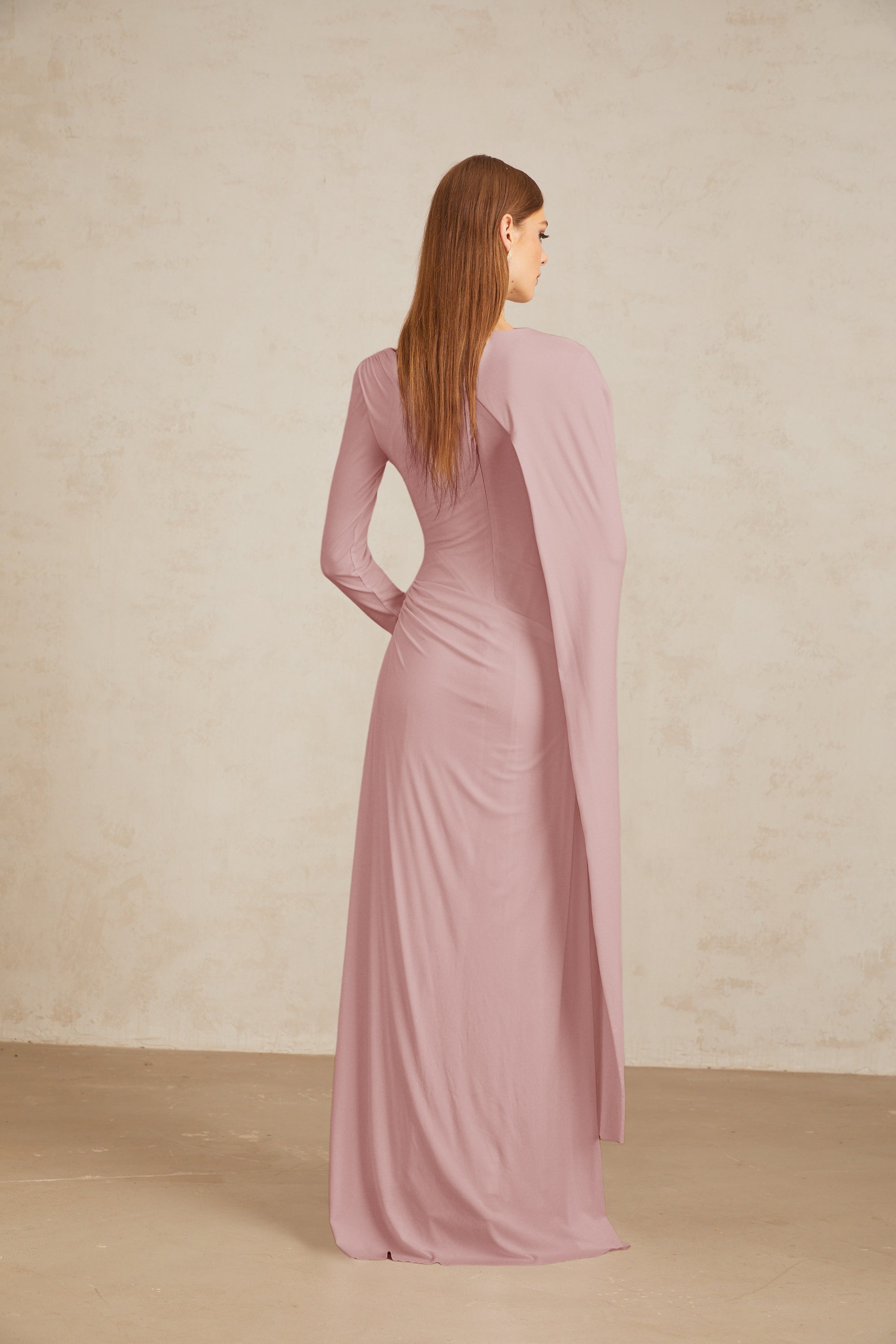 Josette Pink Diagonal Shawl Fitted Maxi Dress (Final Sale-US Only)