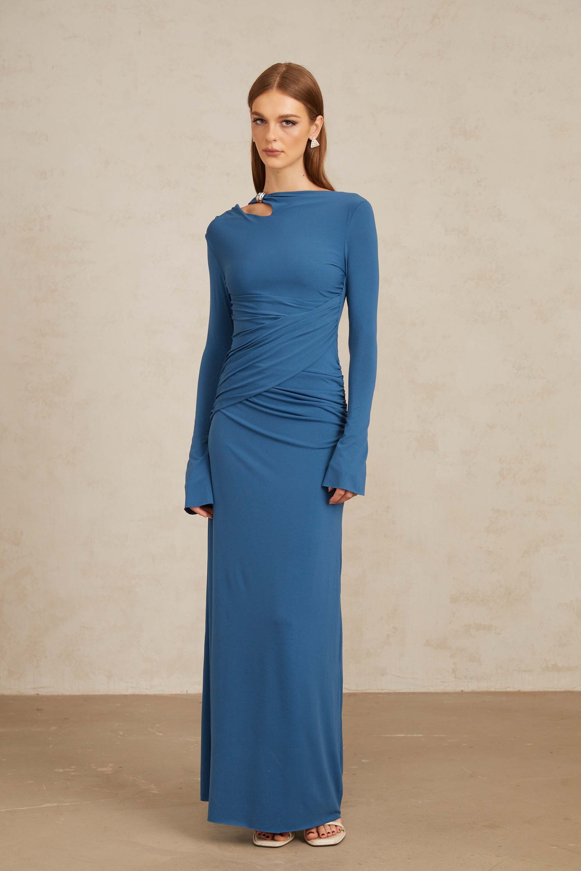 Daneysha Royal Blue Ruched Maxi Gown