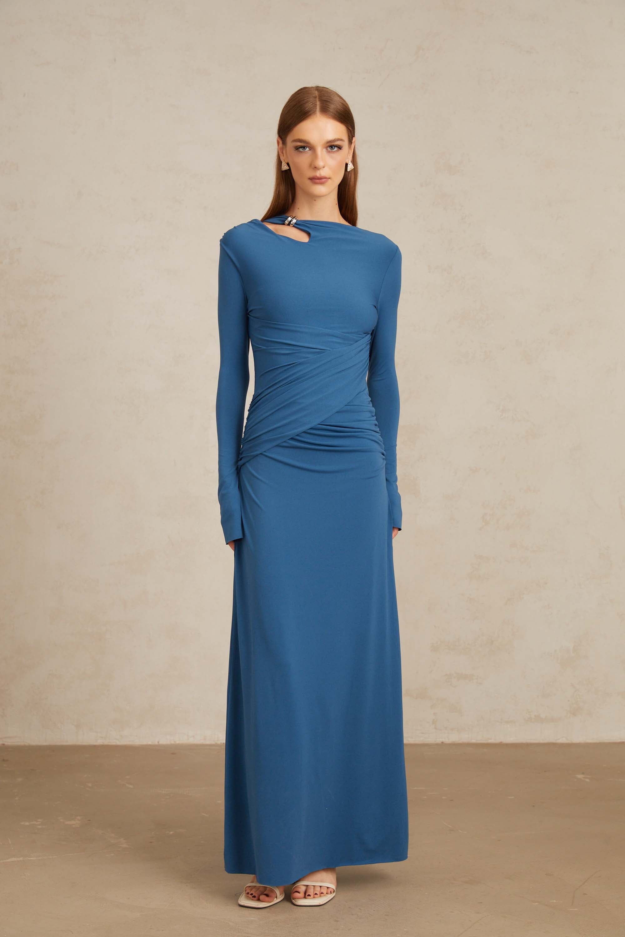 Daneysha Royal Blue Ruched Maxi Gown