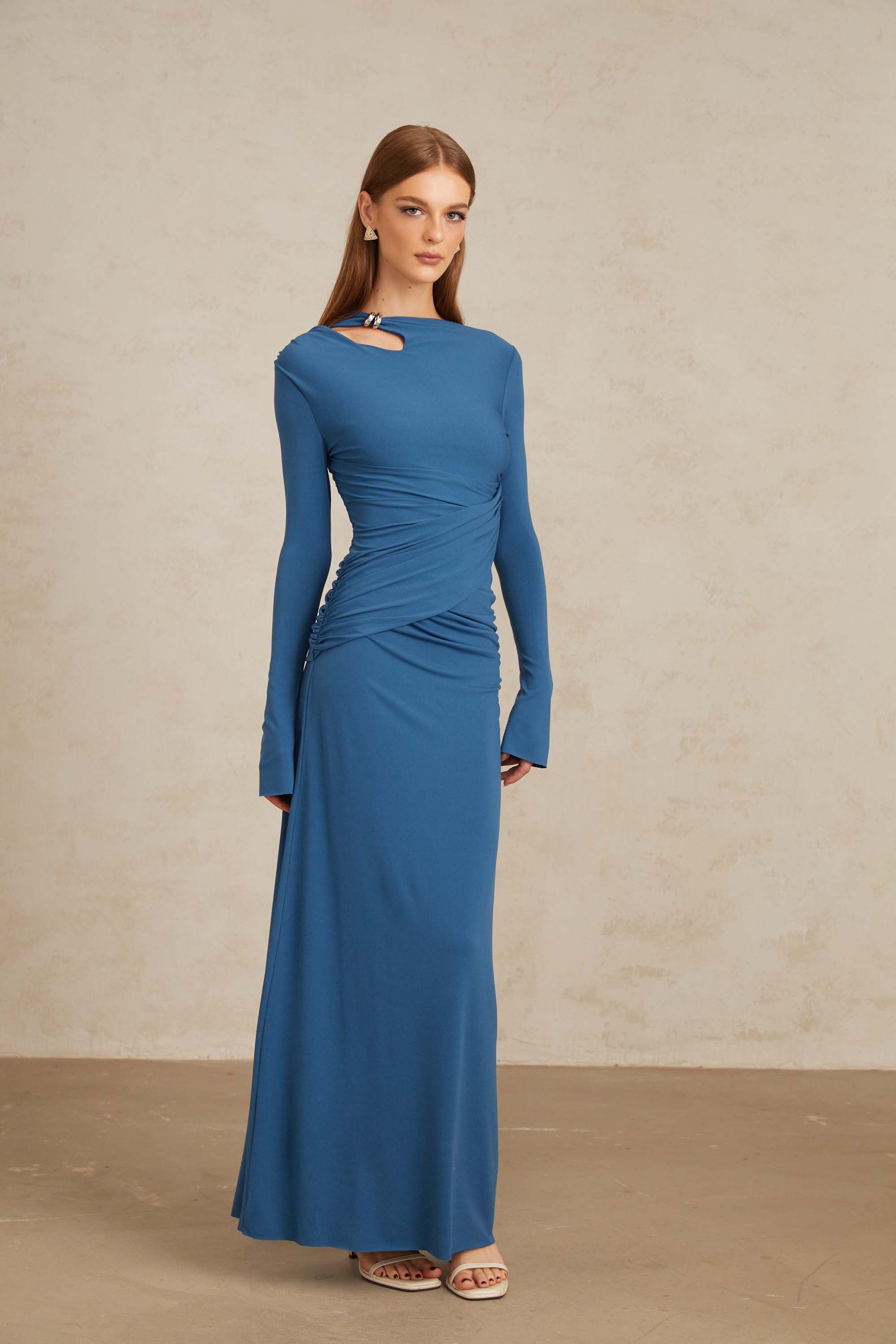 Daneysha Royal Blue Ruched Maxi Gown