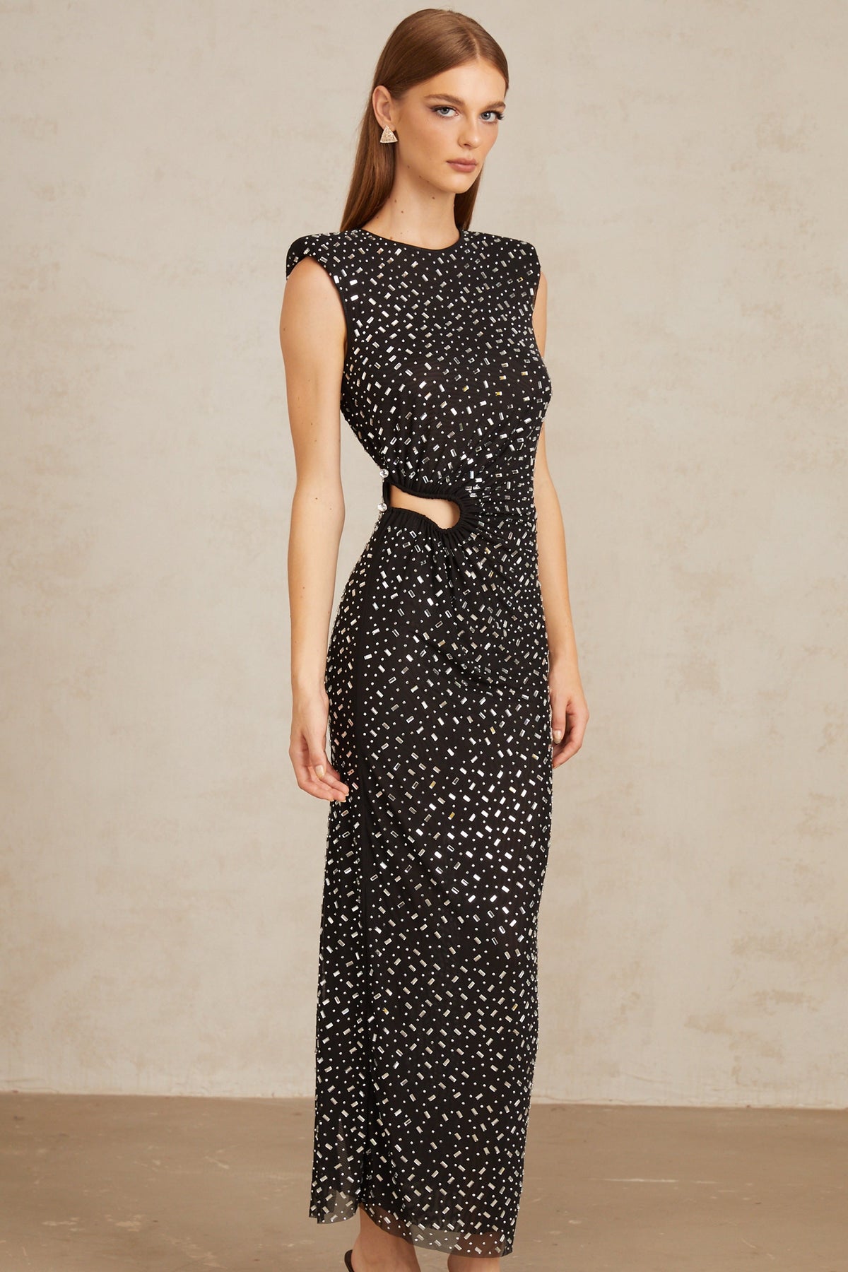 Félicie Black Embellished Mesh Maxi Gown (Final Sale-US Only)