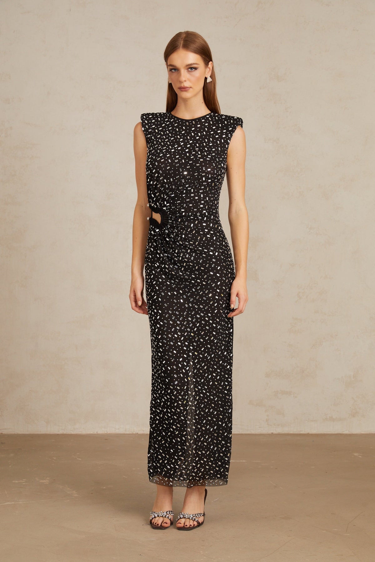 Félicie Black Embellished Mesh Maxi Gown (Final Sale-US Only)