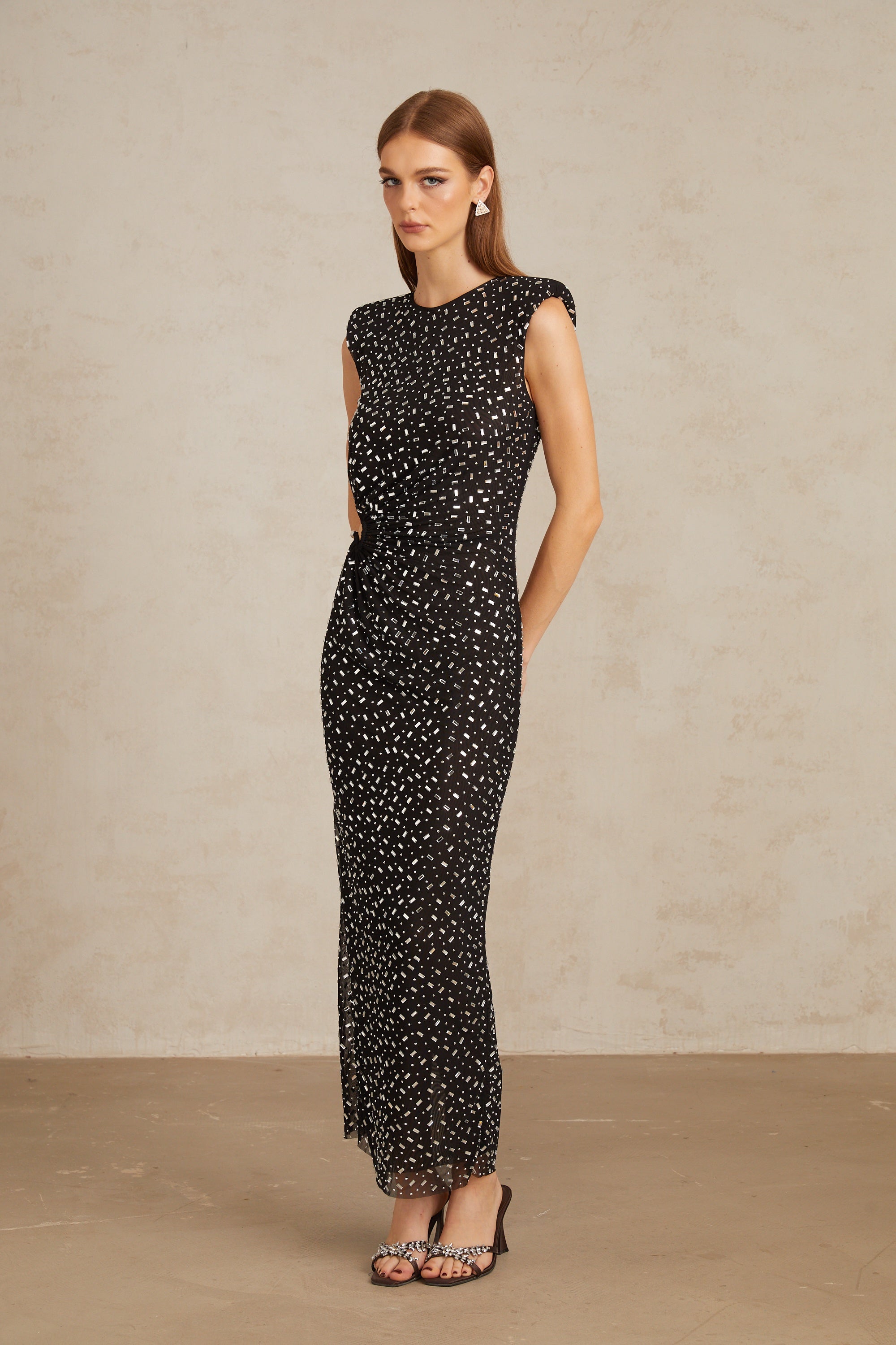 Félicie Black Embellished Mesh Maxi Gown (Final Sale-US Only)