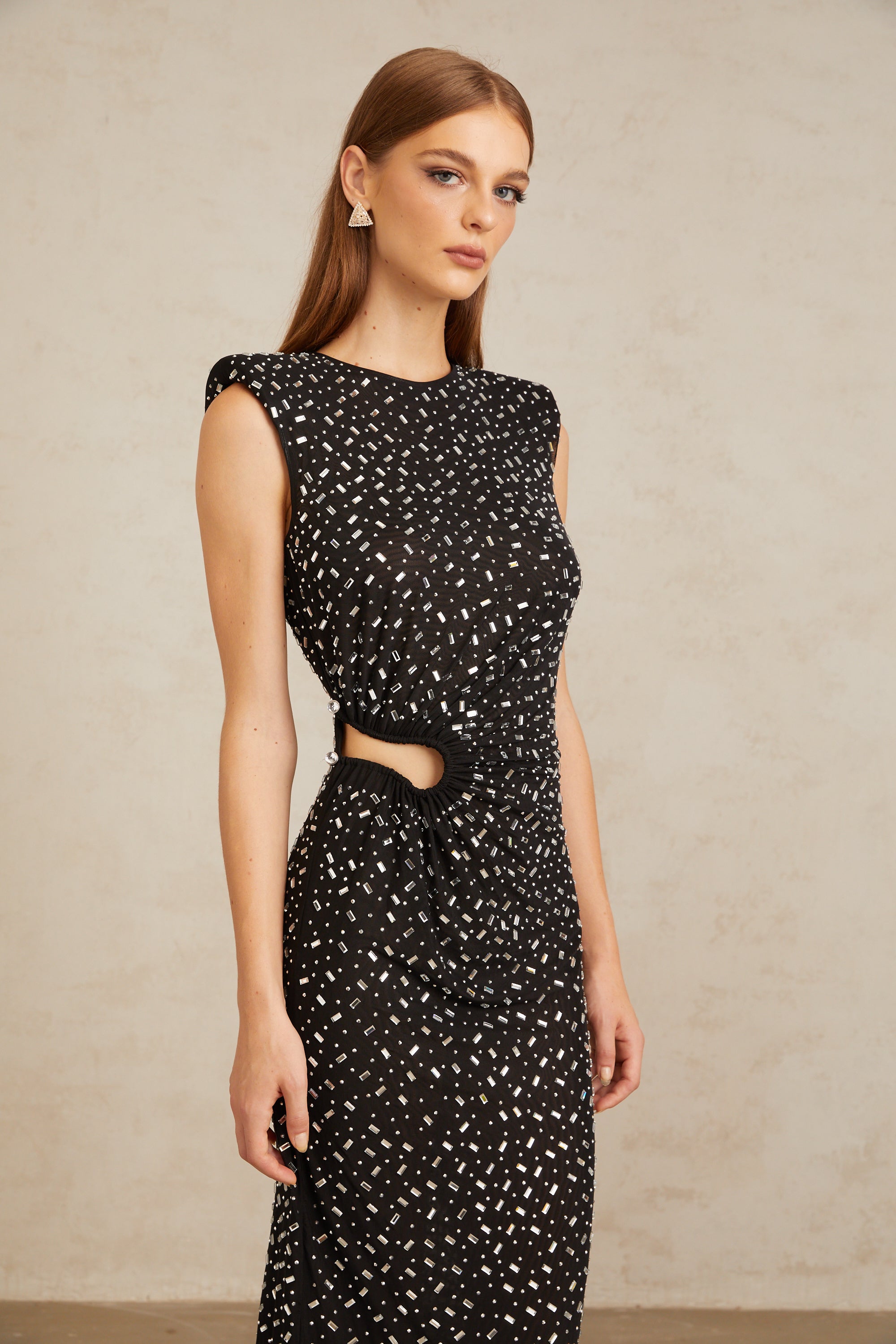 Félicie Black Embellished Mesh Maxi Gown (Final Sale-US Only)