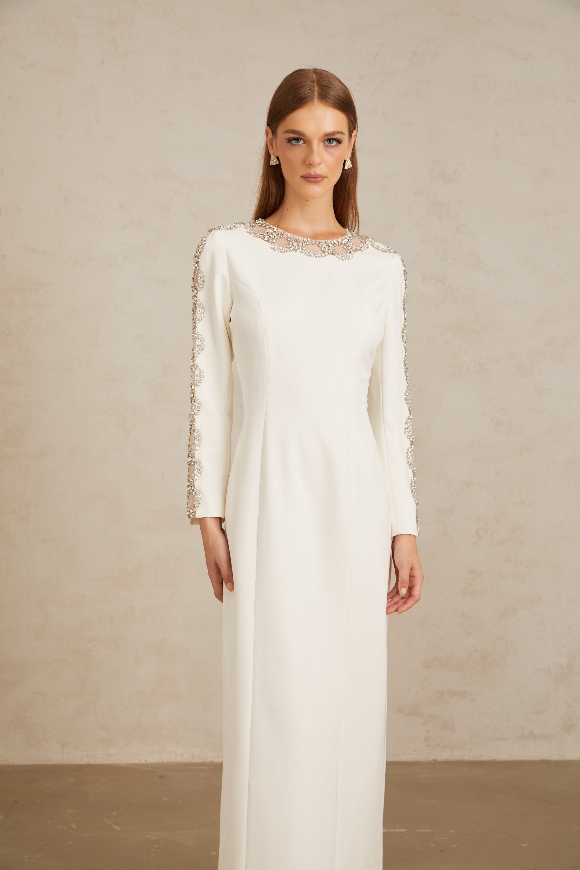 Freja White Crystal Embellished Maxi Gown