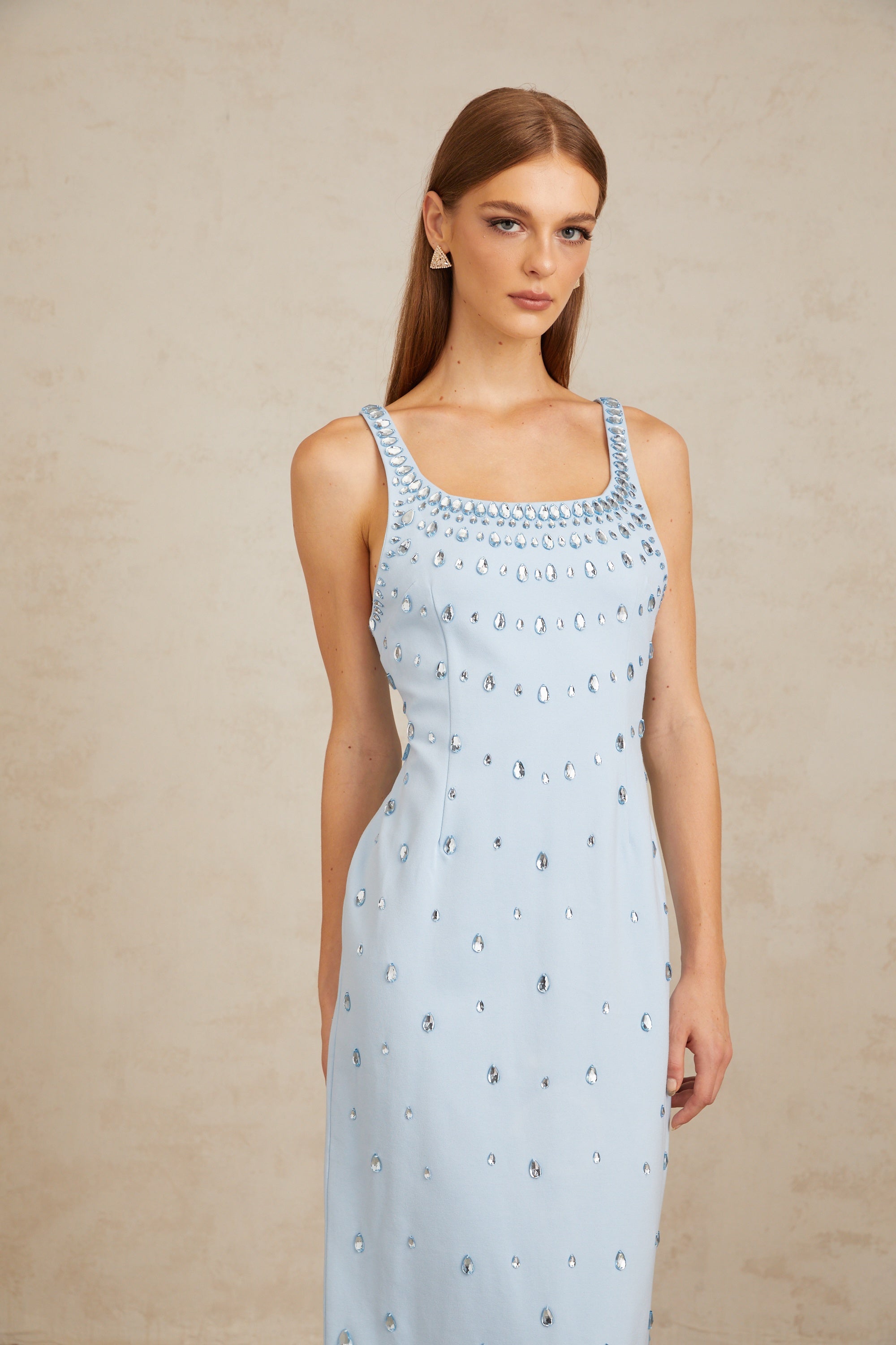 Meris Blue Crystal Embellished Maxi Gown (Final Sale-US Only)
