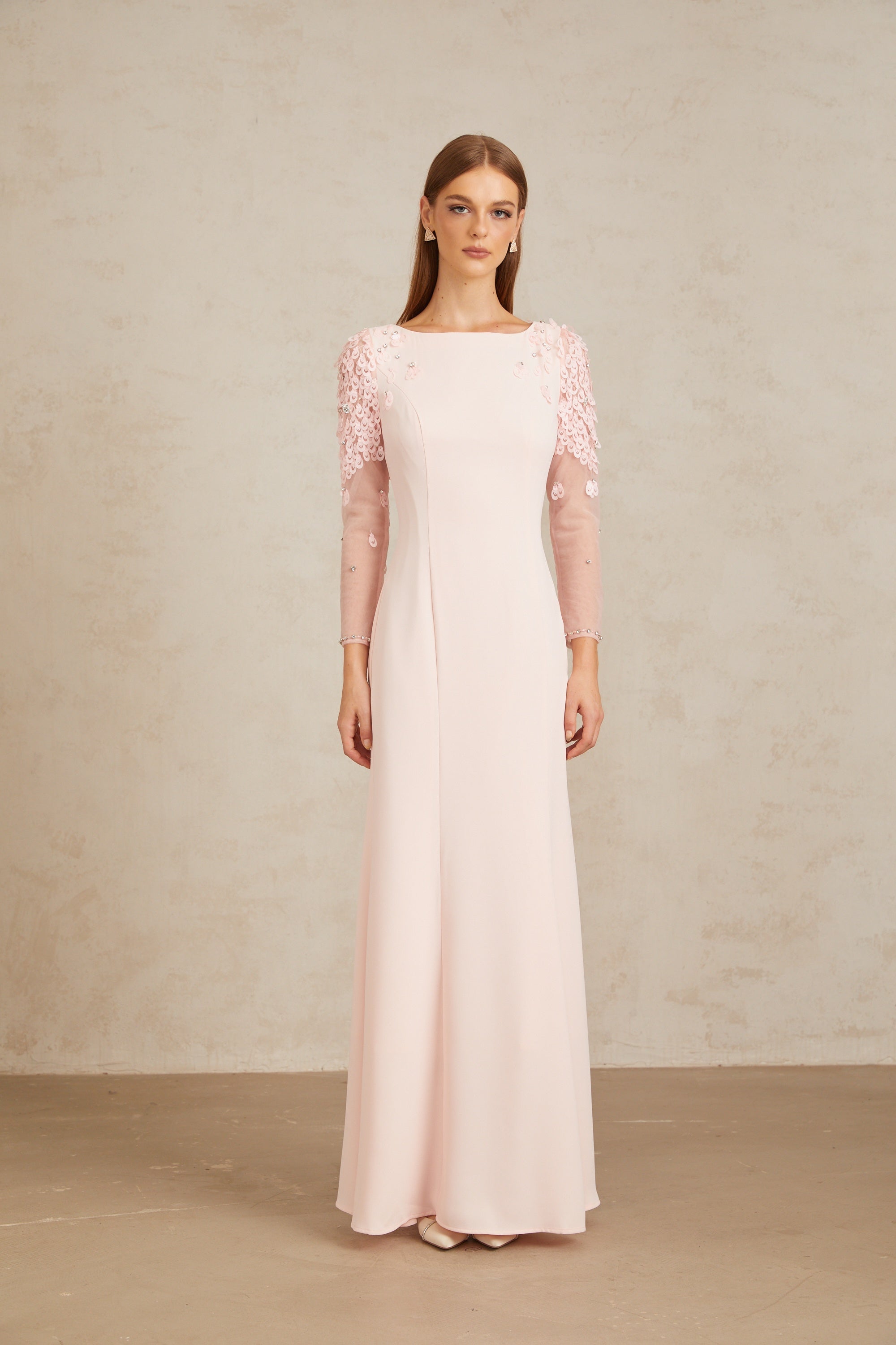 Gunnel Pink Flared Embellished Maxi Gown