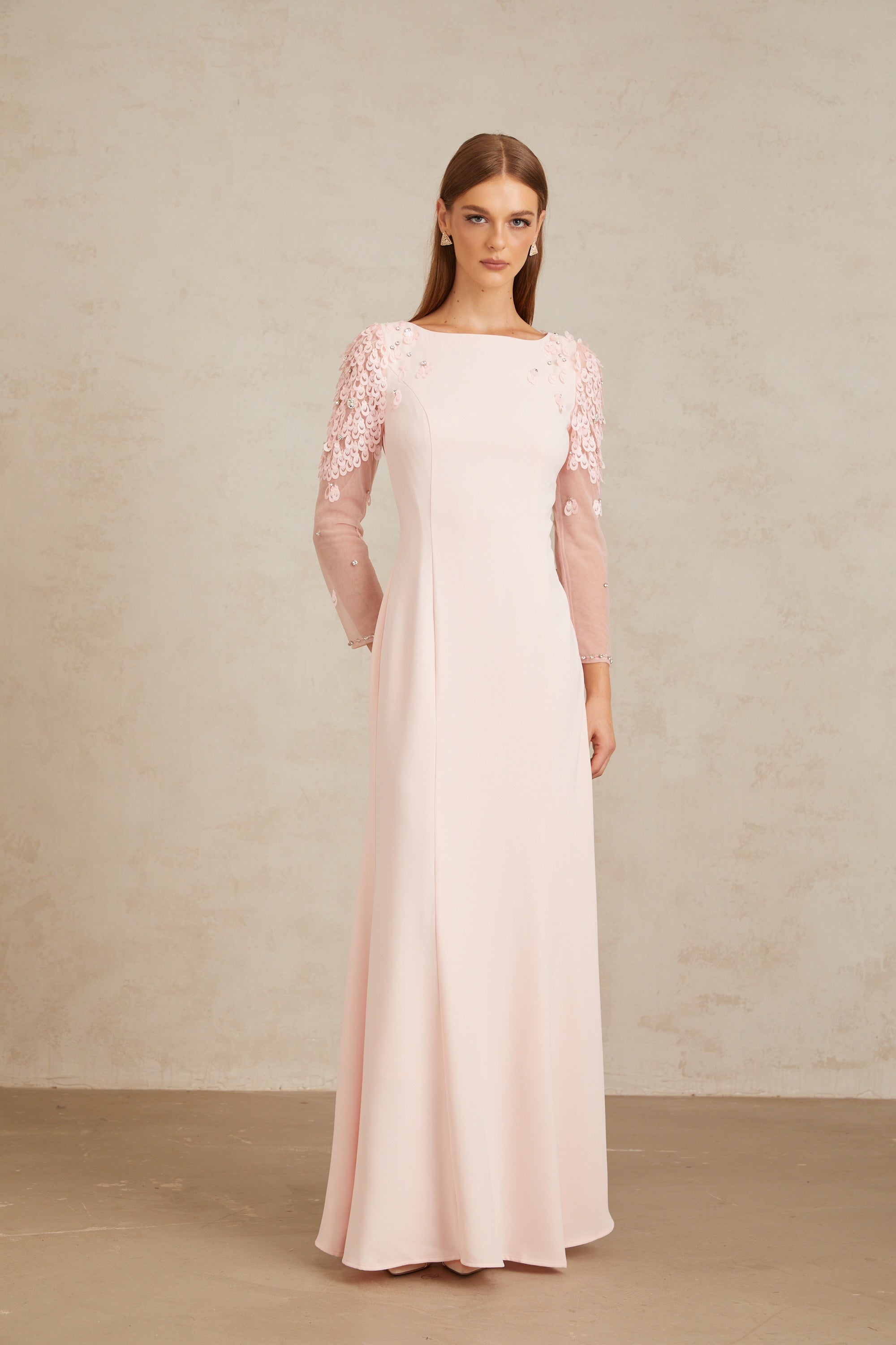 Gunnel Pink Flared Embellished Maxi Gown (Final Sale-US Only)