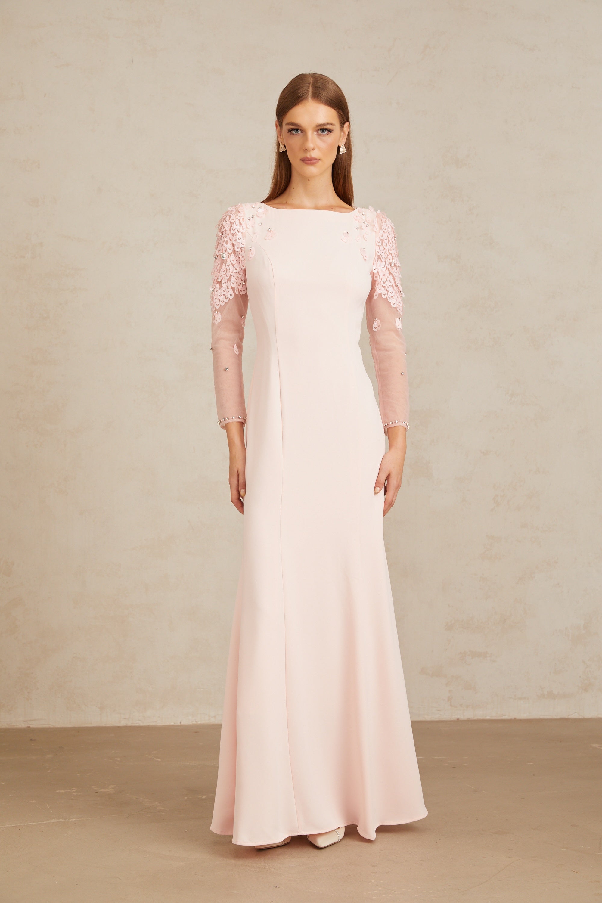 Gunnel Pink Flared Embellished Maxi Gown (Final Sale-US Only)
