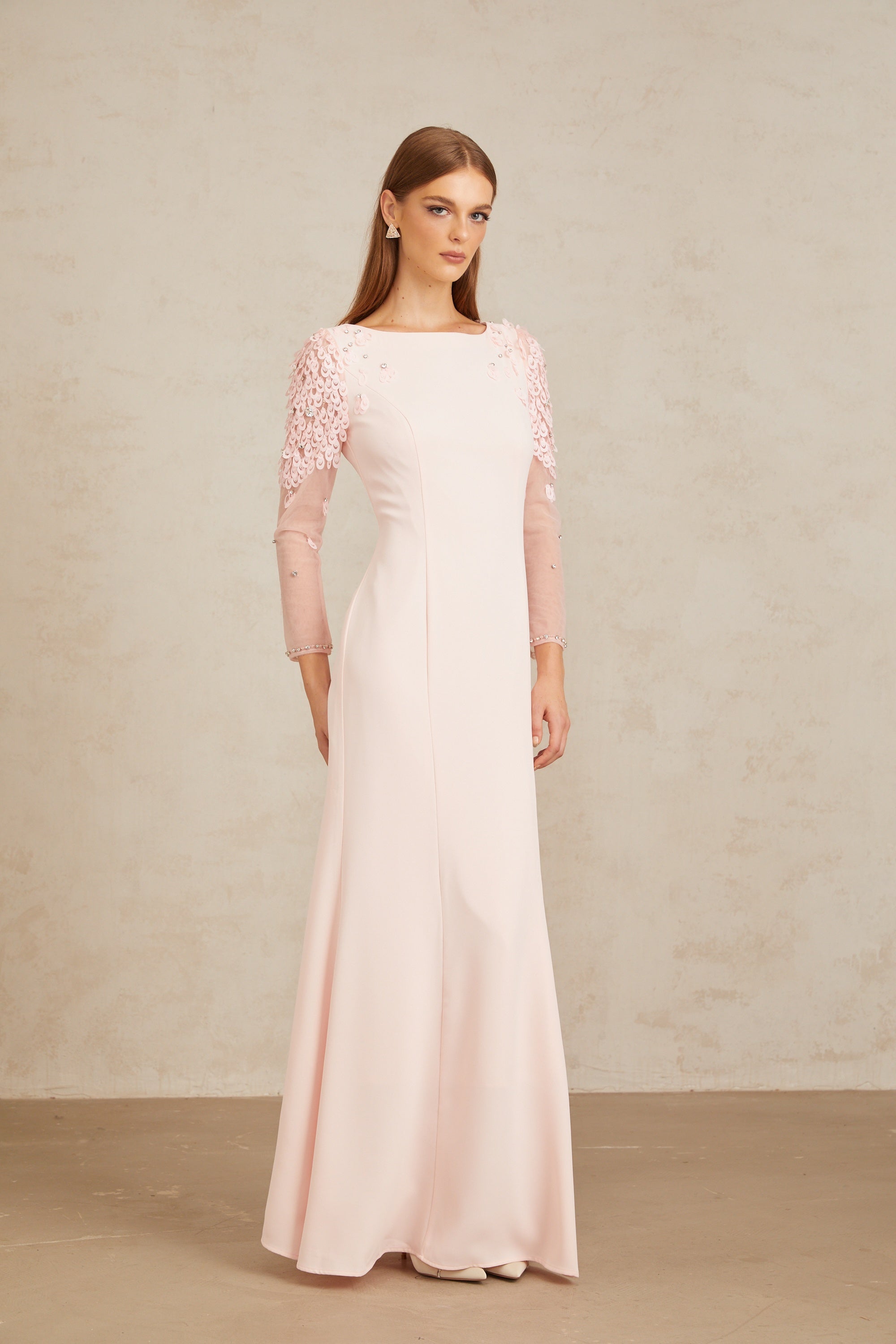 Gunnel Pink Flared Embellished Maxi Gown (Final Sale-US Only)