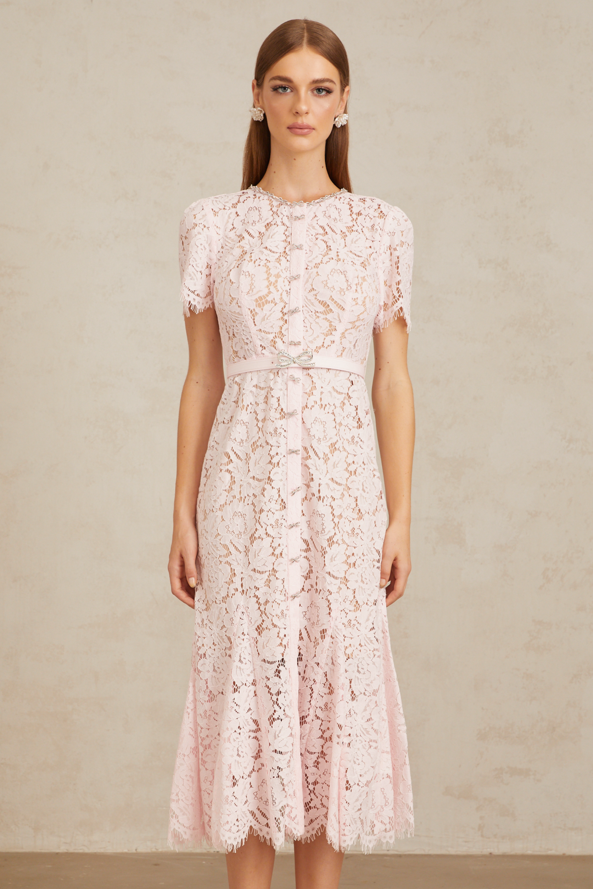 Sabine Pink Floral Lace Mermaid Midi Dress (Final Sale-US Only)