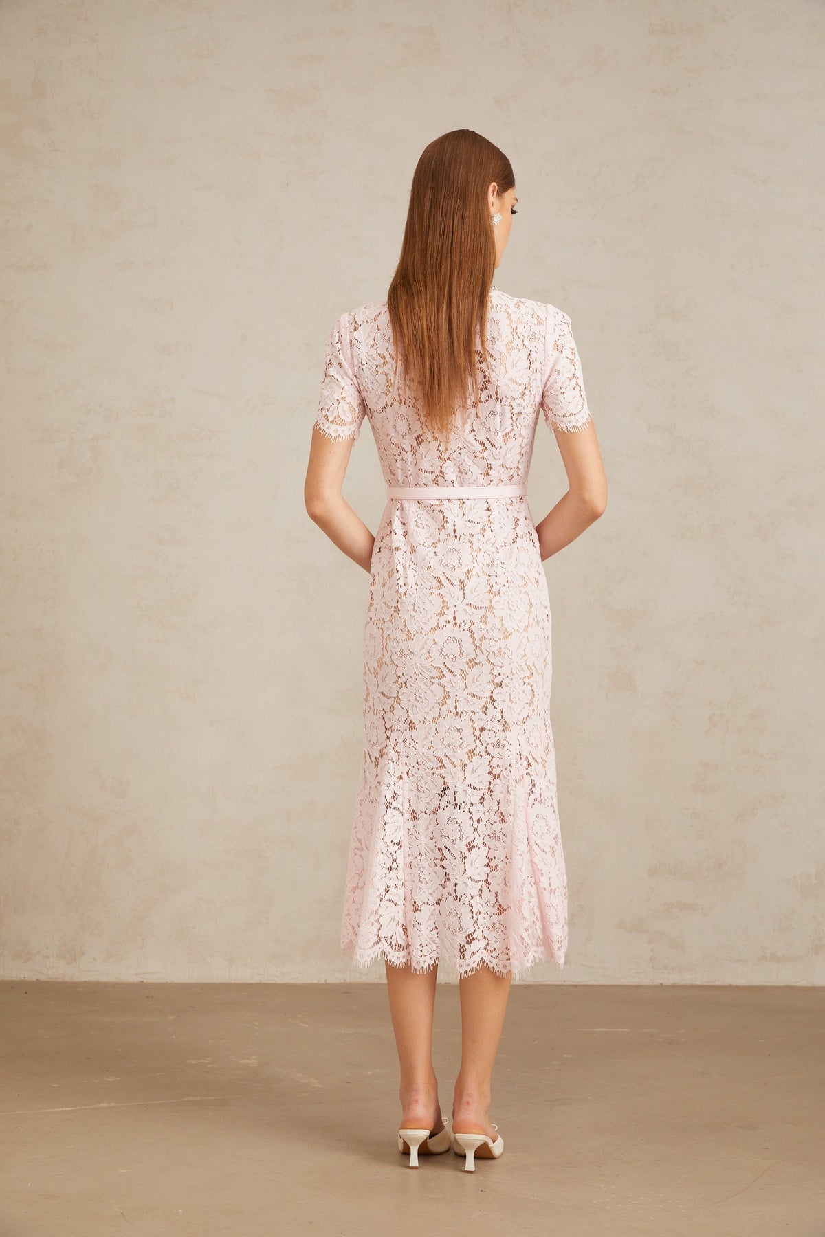 Sabine Pink Floral Lace Mermaid Midi Dress
