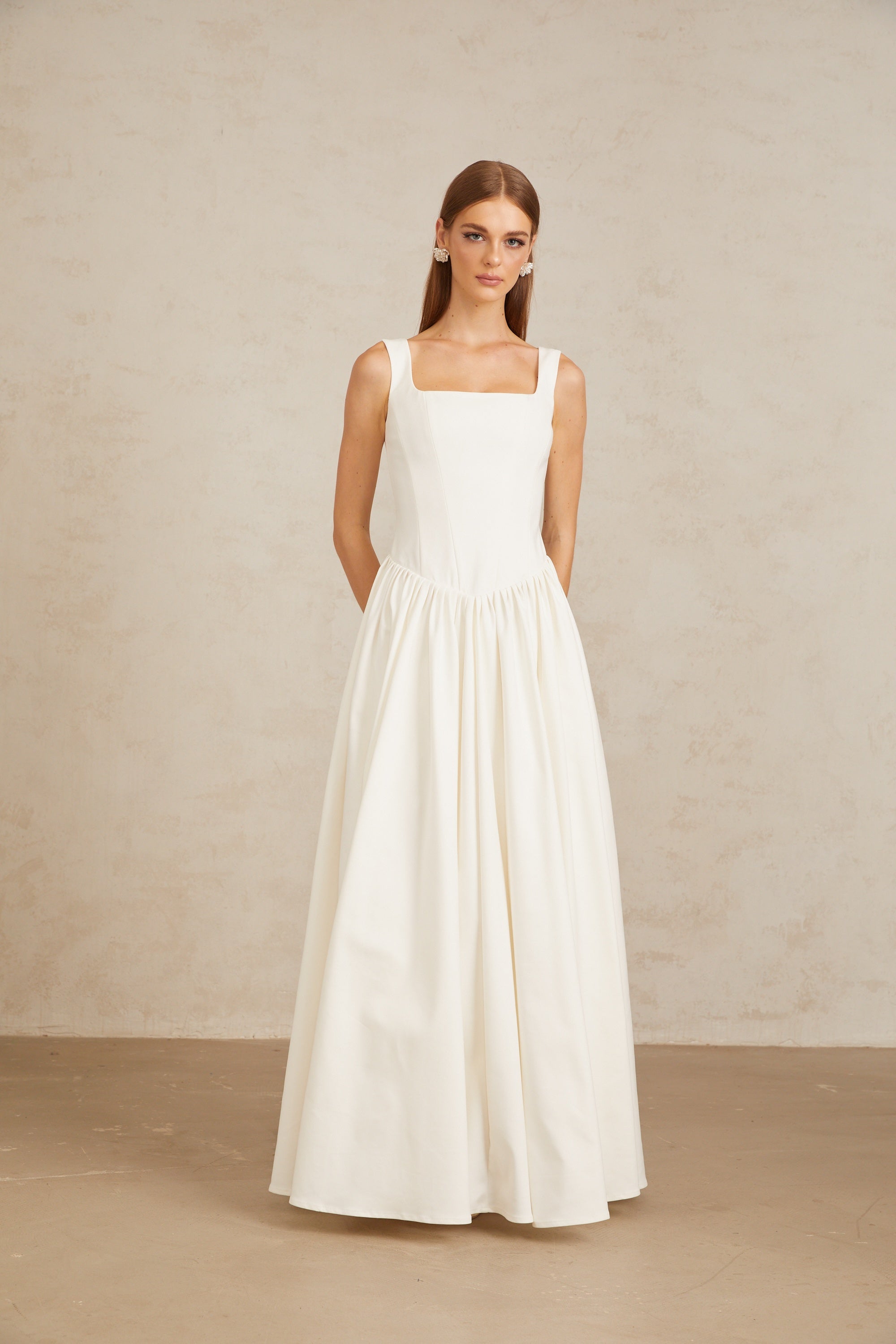 Sadie White Pleated Corset Maxi Gown