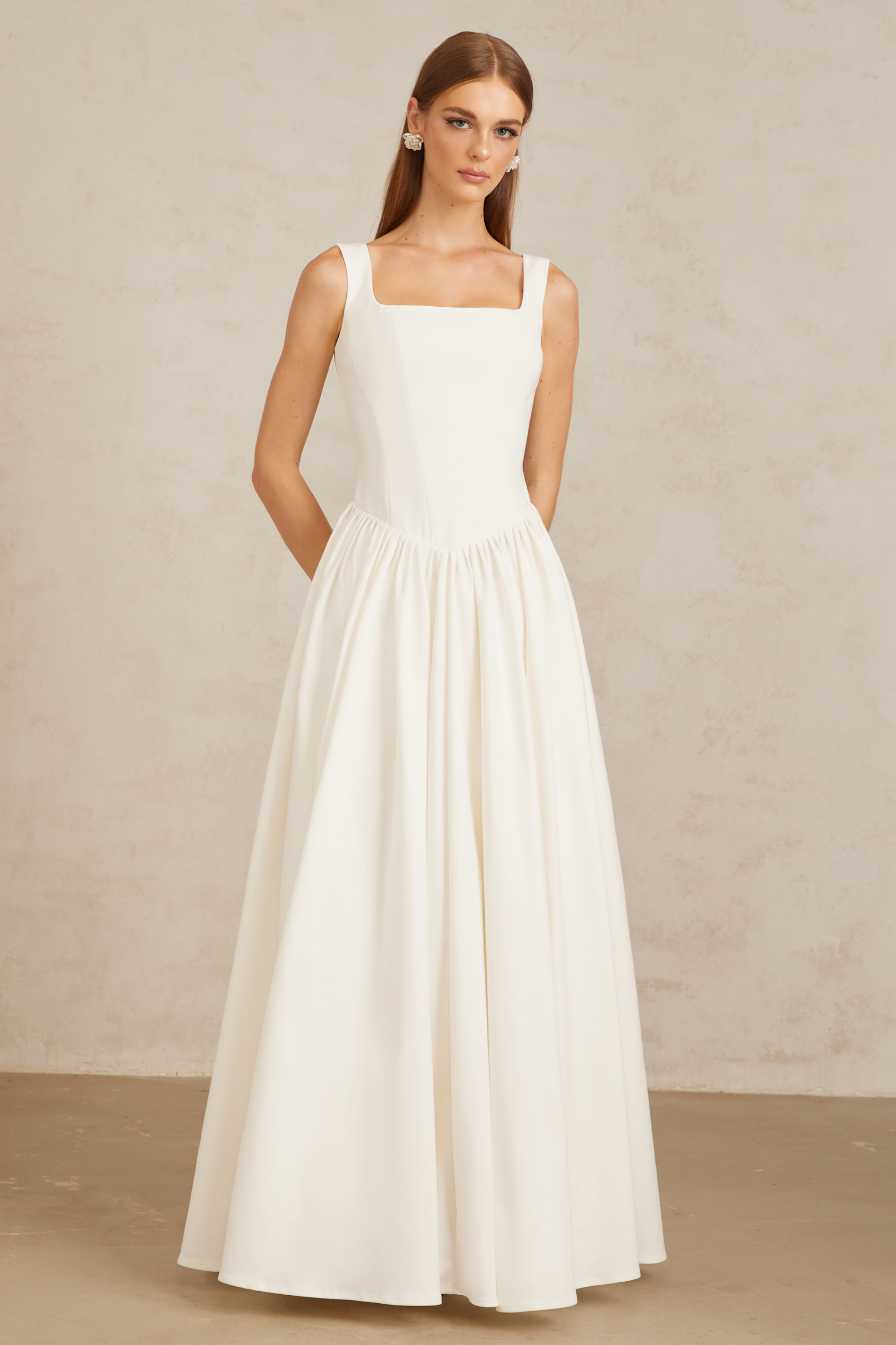Sadie White Pleated Corset Maxi Gown (Final Sale-US Only)