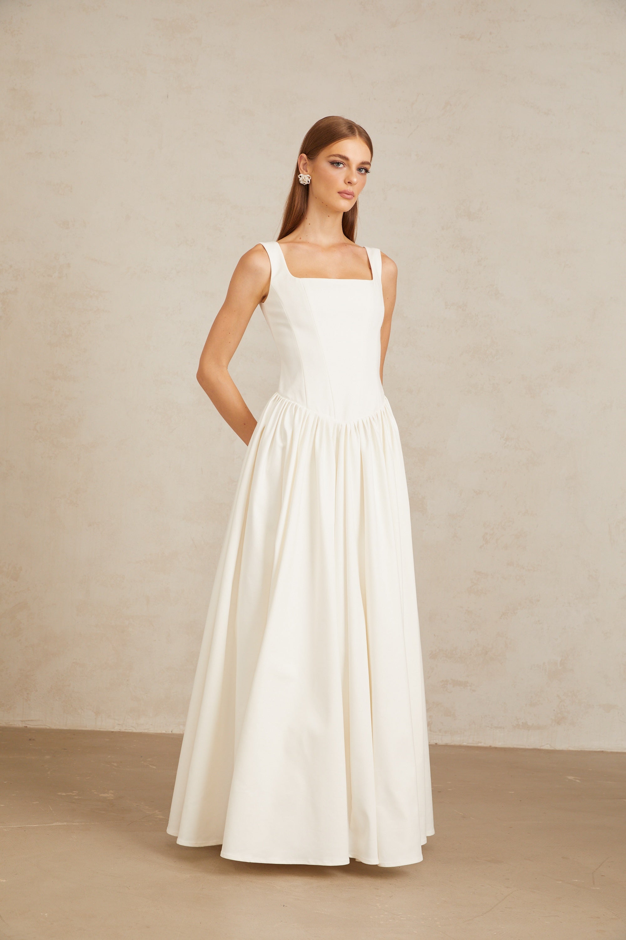 Sadie White Pleated Corset Maxi Gown