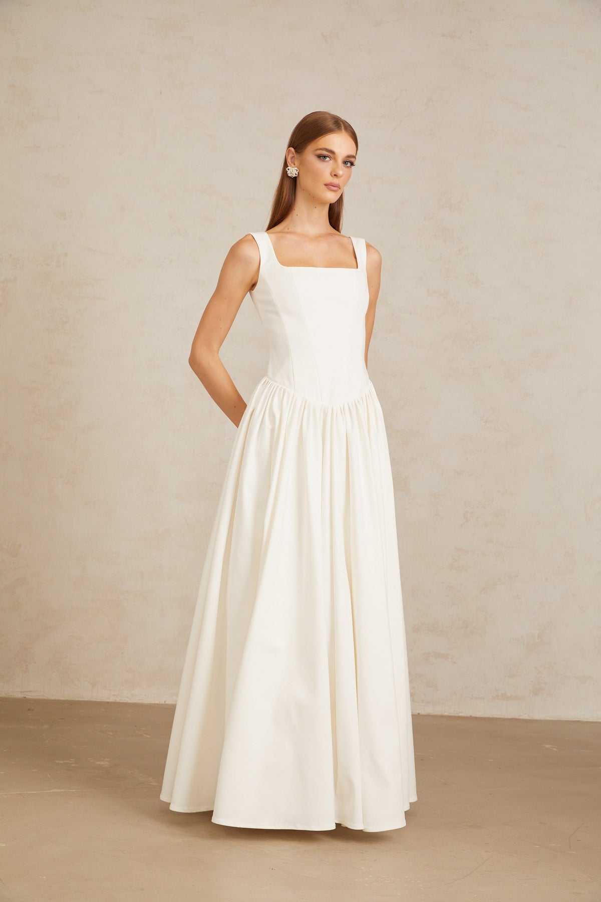 Sadie White Pleated Corset Maxi Gown