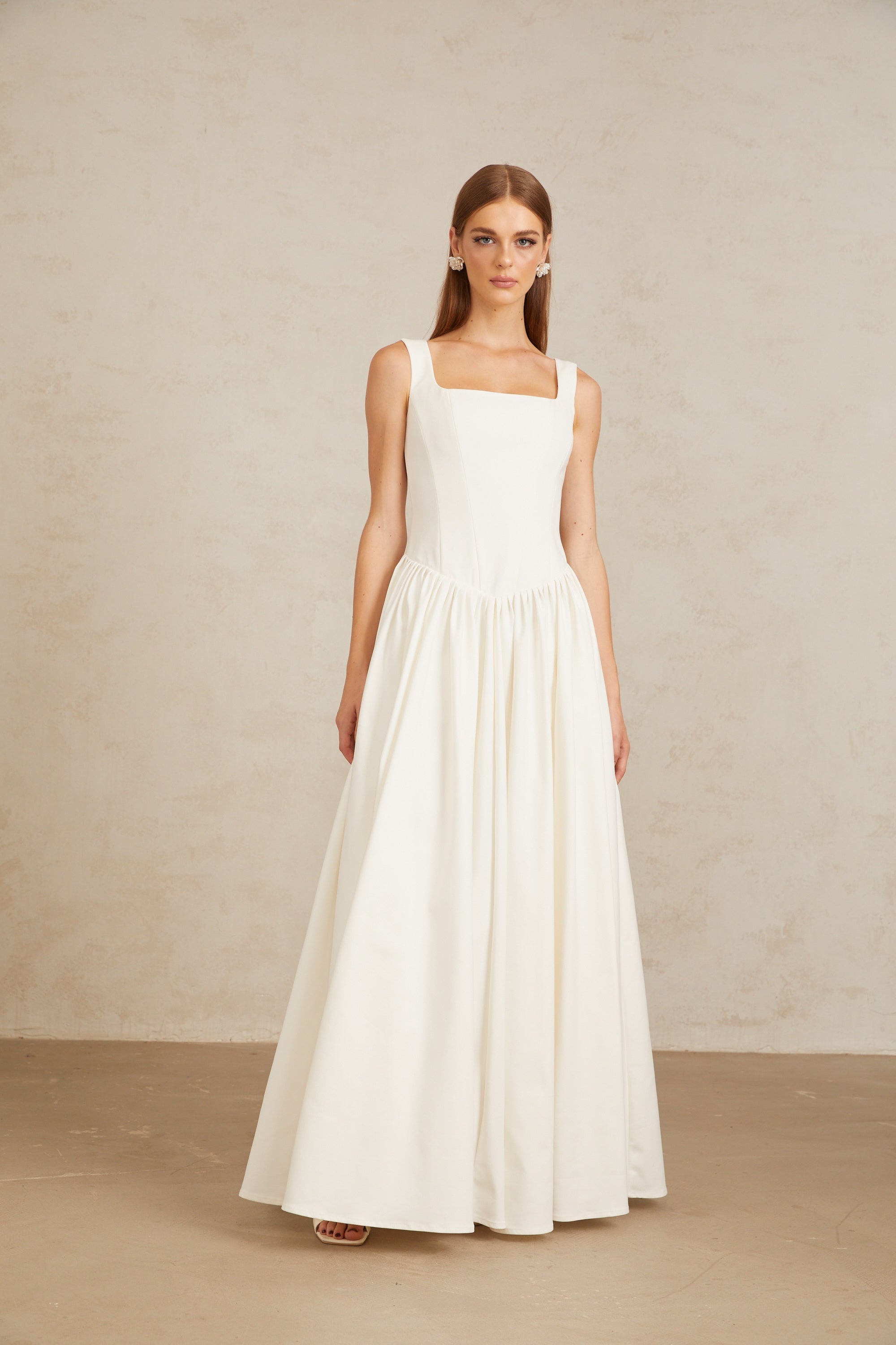 Sadie White Pleated Corset Maxi Gown