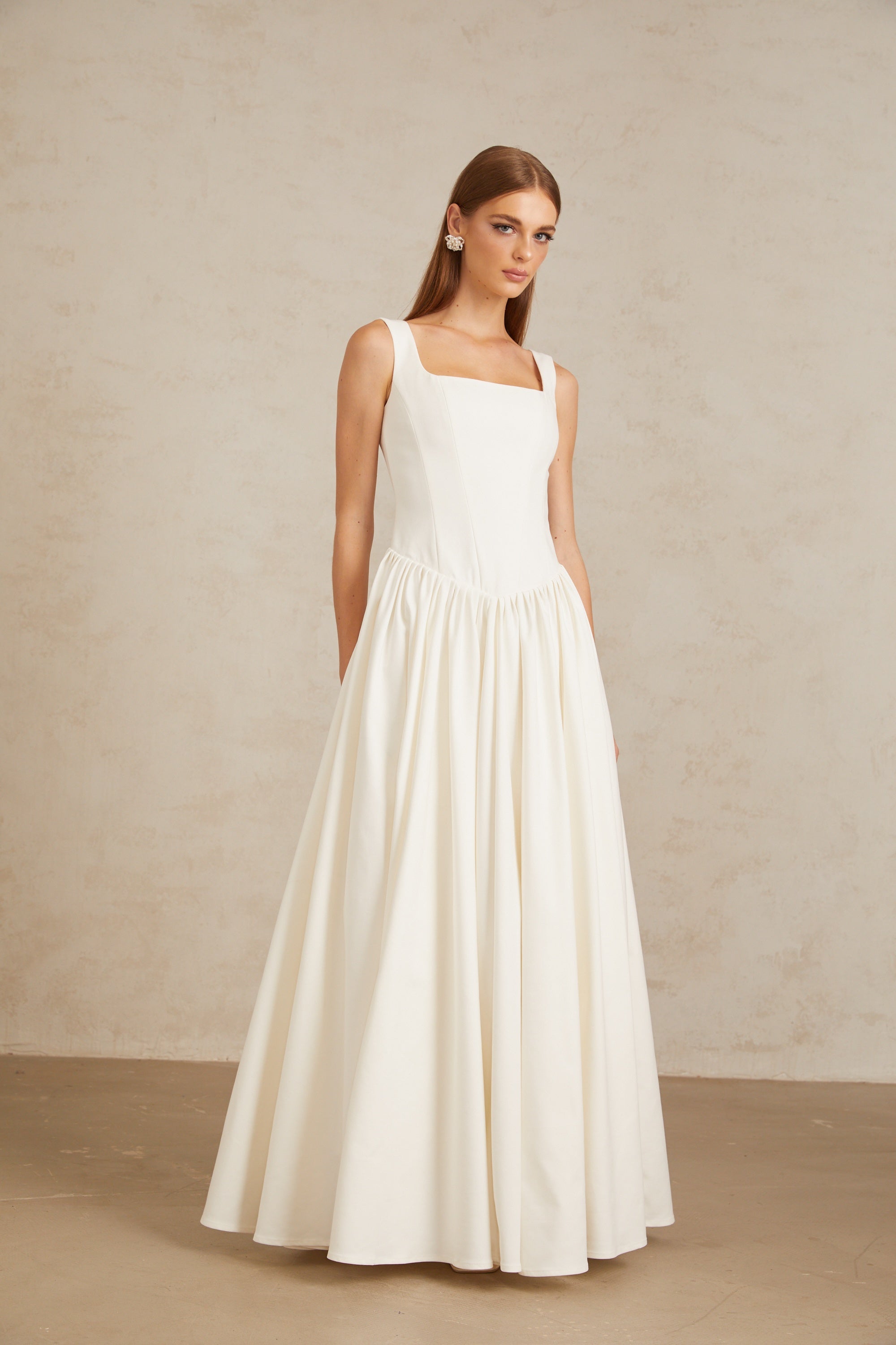 Sadie White Pleated Corset Maxi Gown