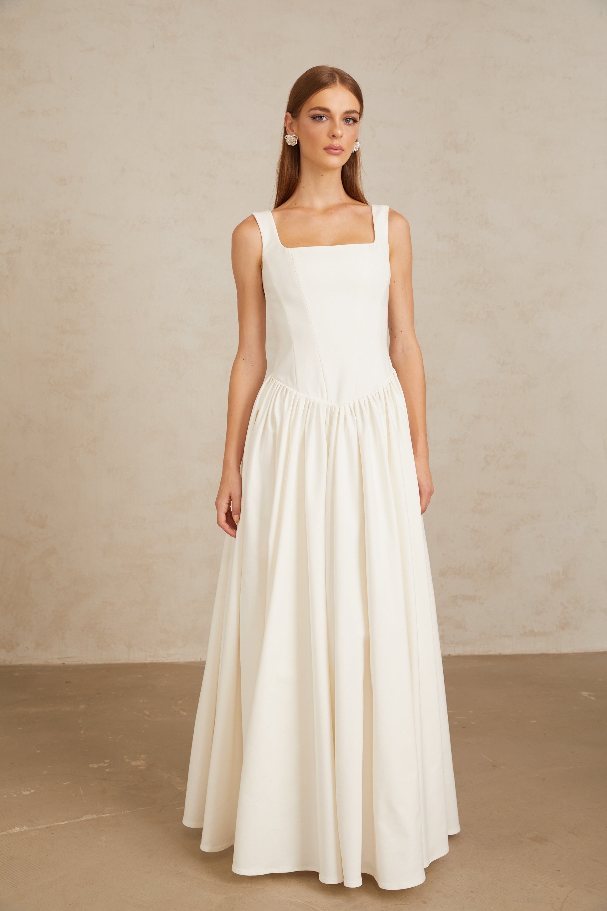 Sadie White Pleated Corset Maxi Gown