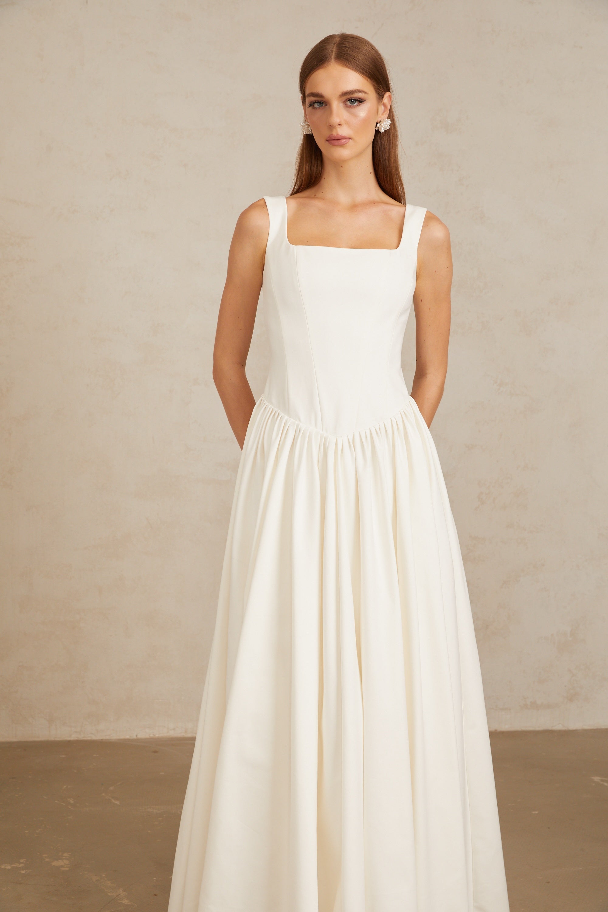 Sadie White Pleated Corset Maxi Gown