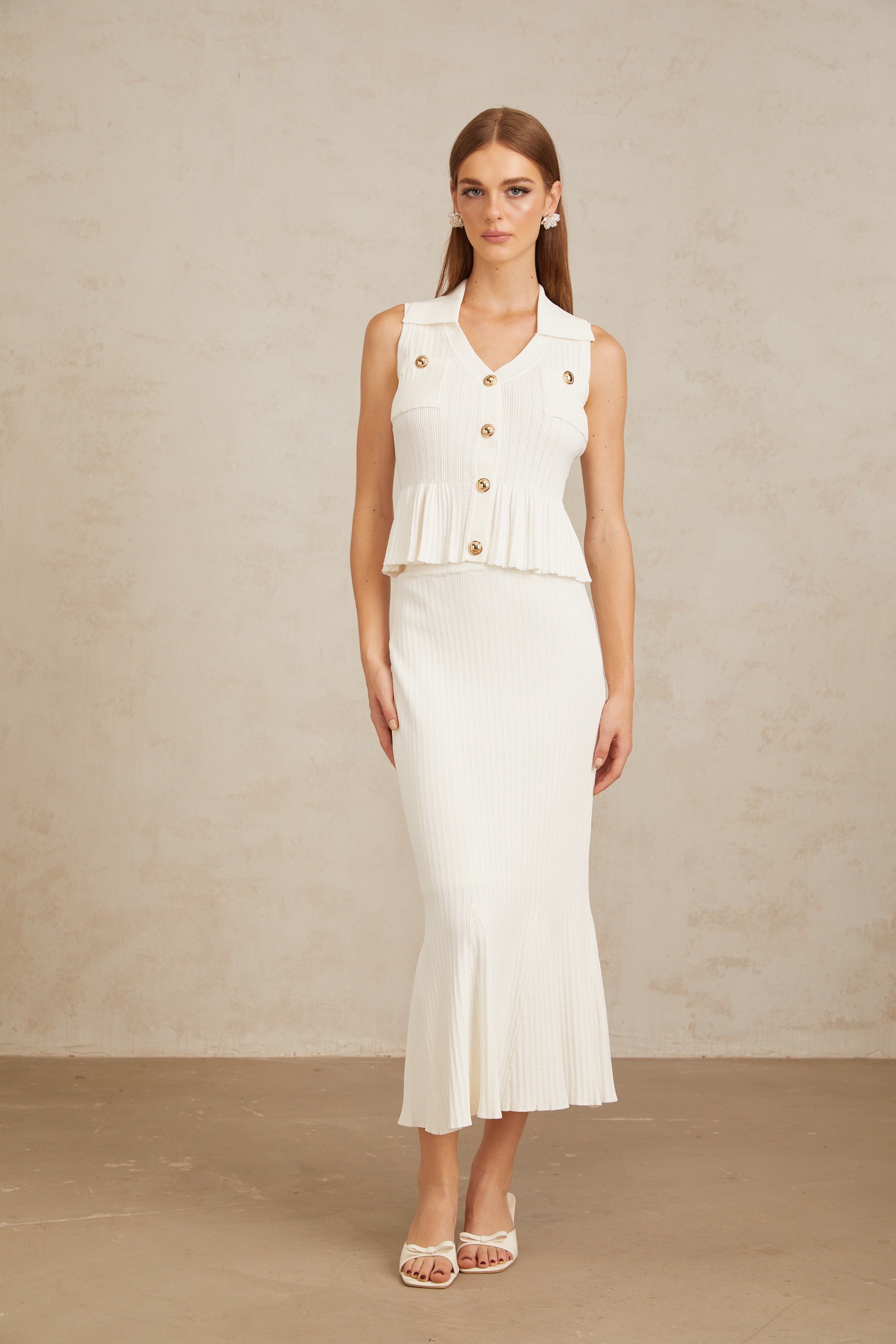 Adonie White Fitted Ribbed Knit Co-ord Set
