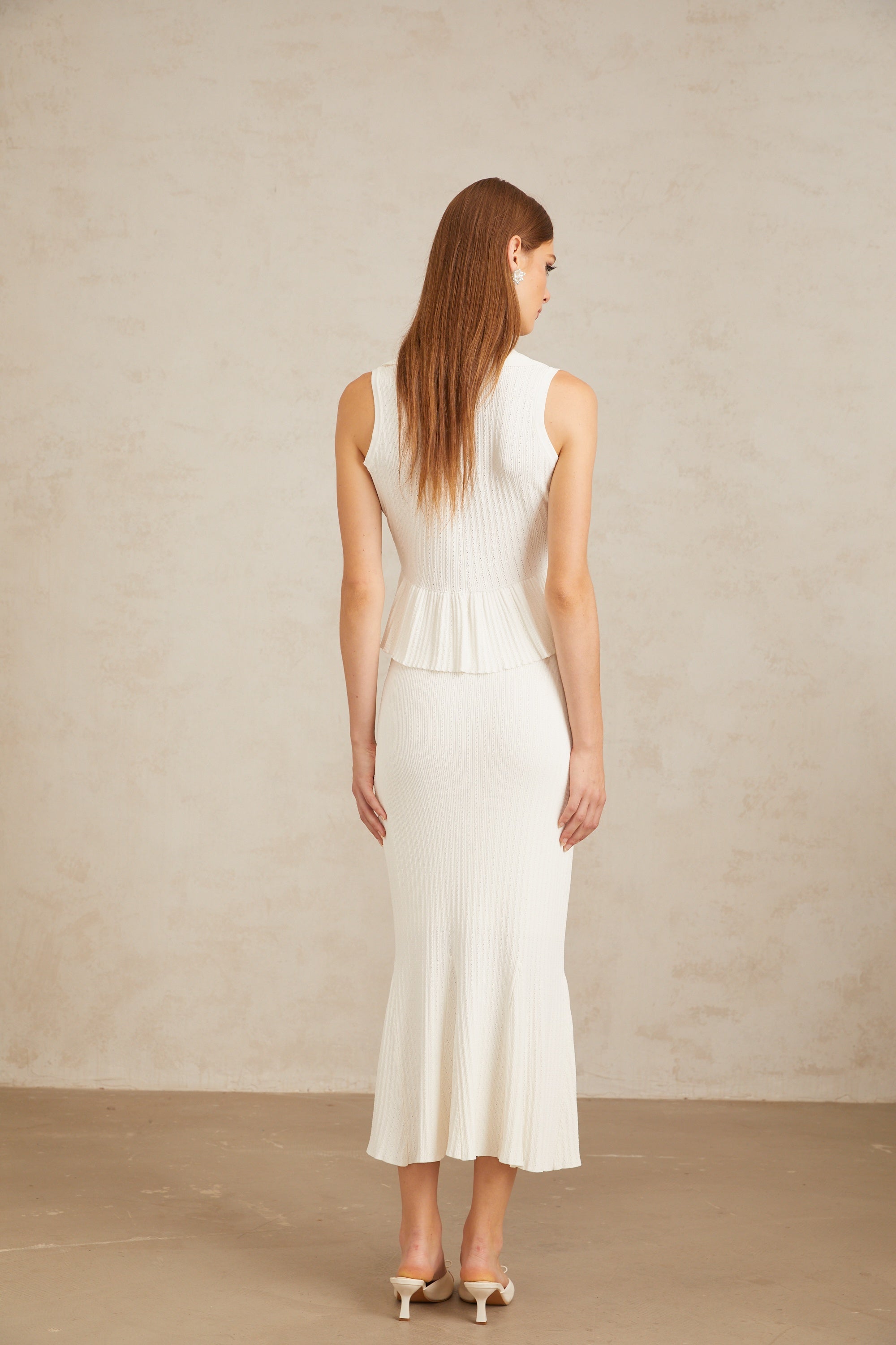 Adonie White Fitted Ribbed Knit Co-ord Set