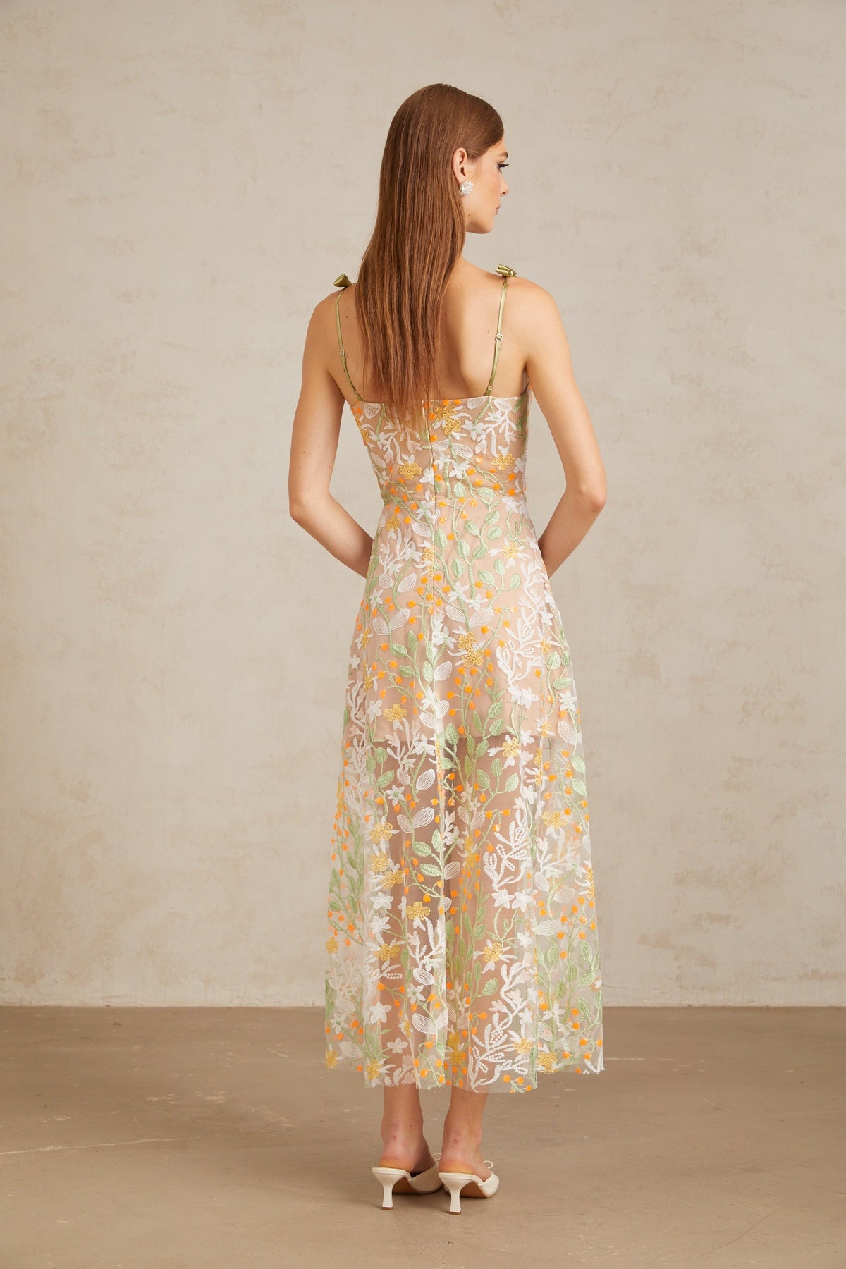 Bérénice Neutral Floral Embroidered Flare Maxi Dress (Final Sale-US Only)