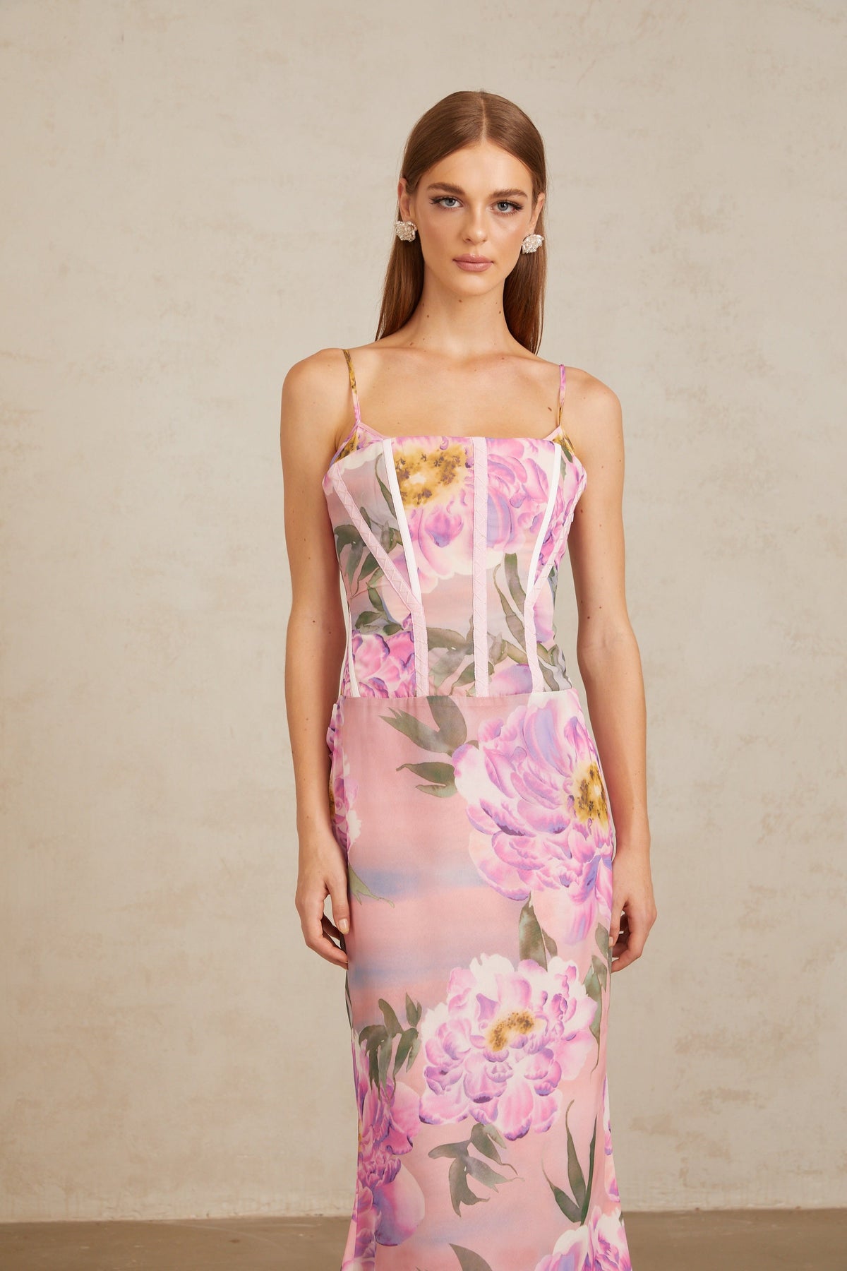 Irène Pink Chiffon Floral Print Maxi Dress (Final Sale)