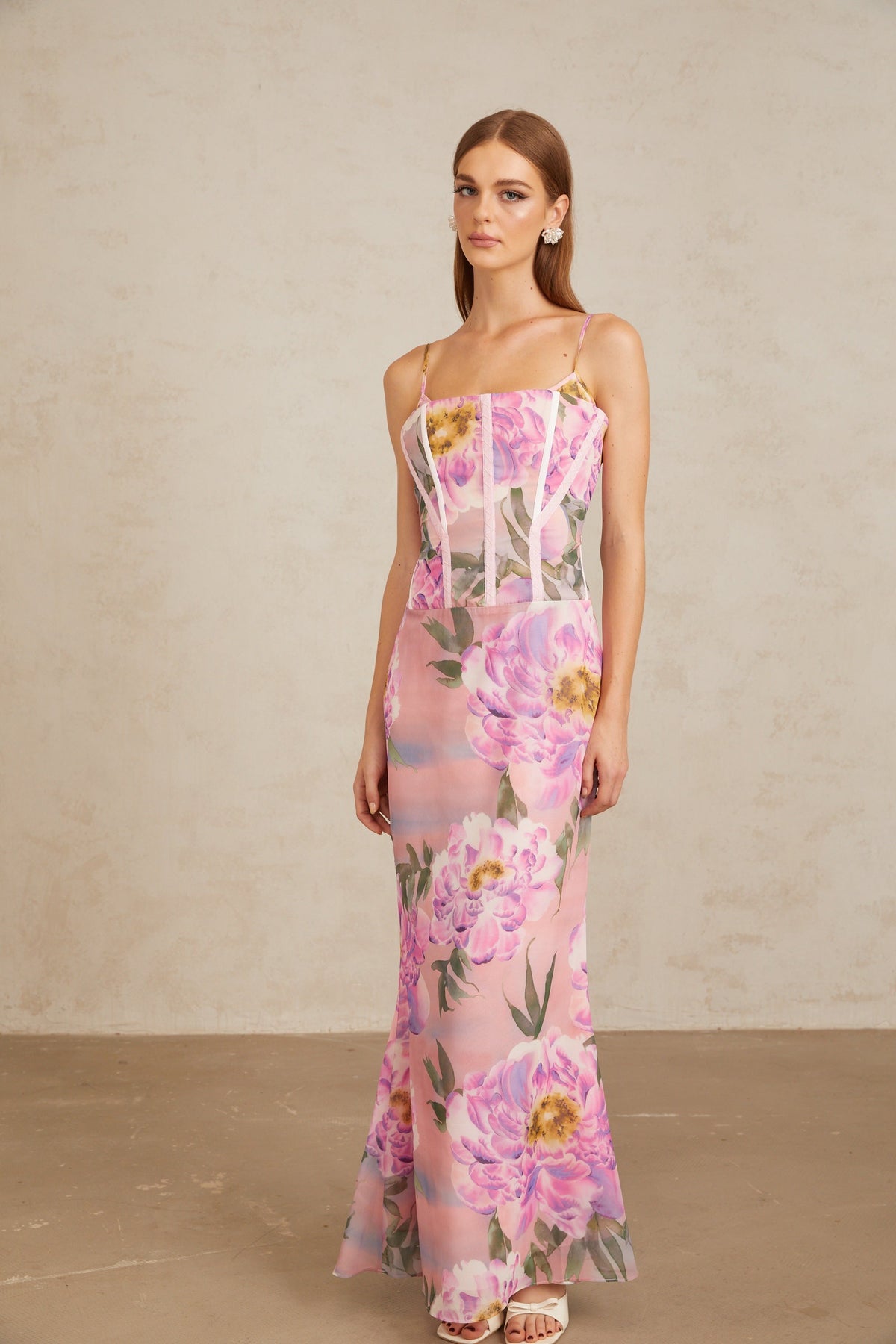 Irène Pink Chiffon Floral Print Maxi Dress (Final Sale)
