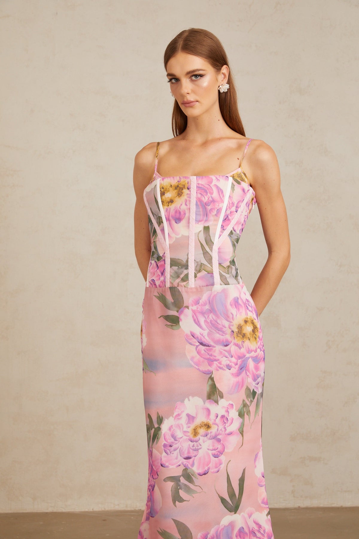 Irène Pink Chiffon Floral Print Maxi Dress (Final Sale)