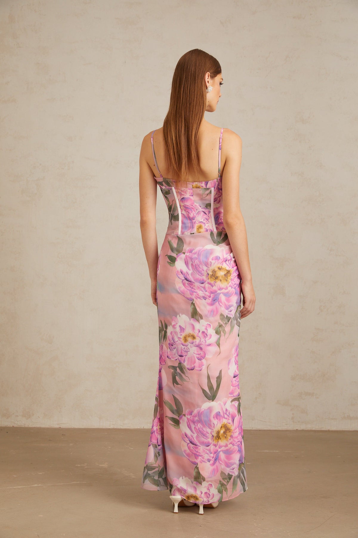 Irène Pink Chiffon Floral Print Maxi Dress (Final Sale)