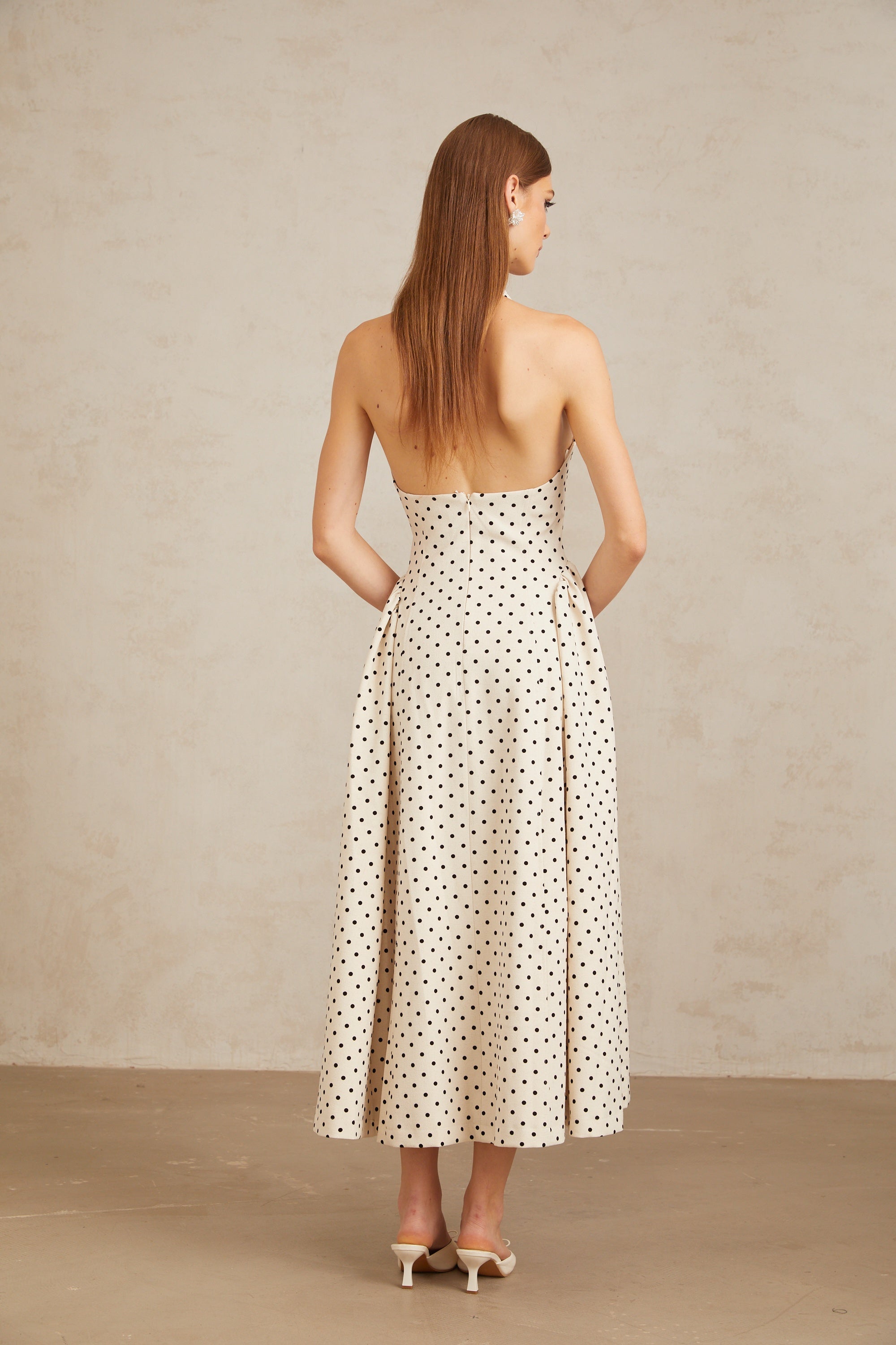 Gitane White Polka Dot Midi Dress