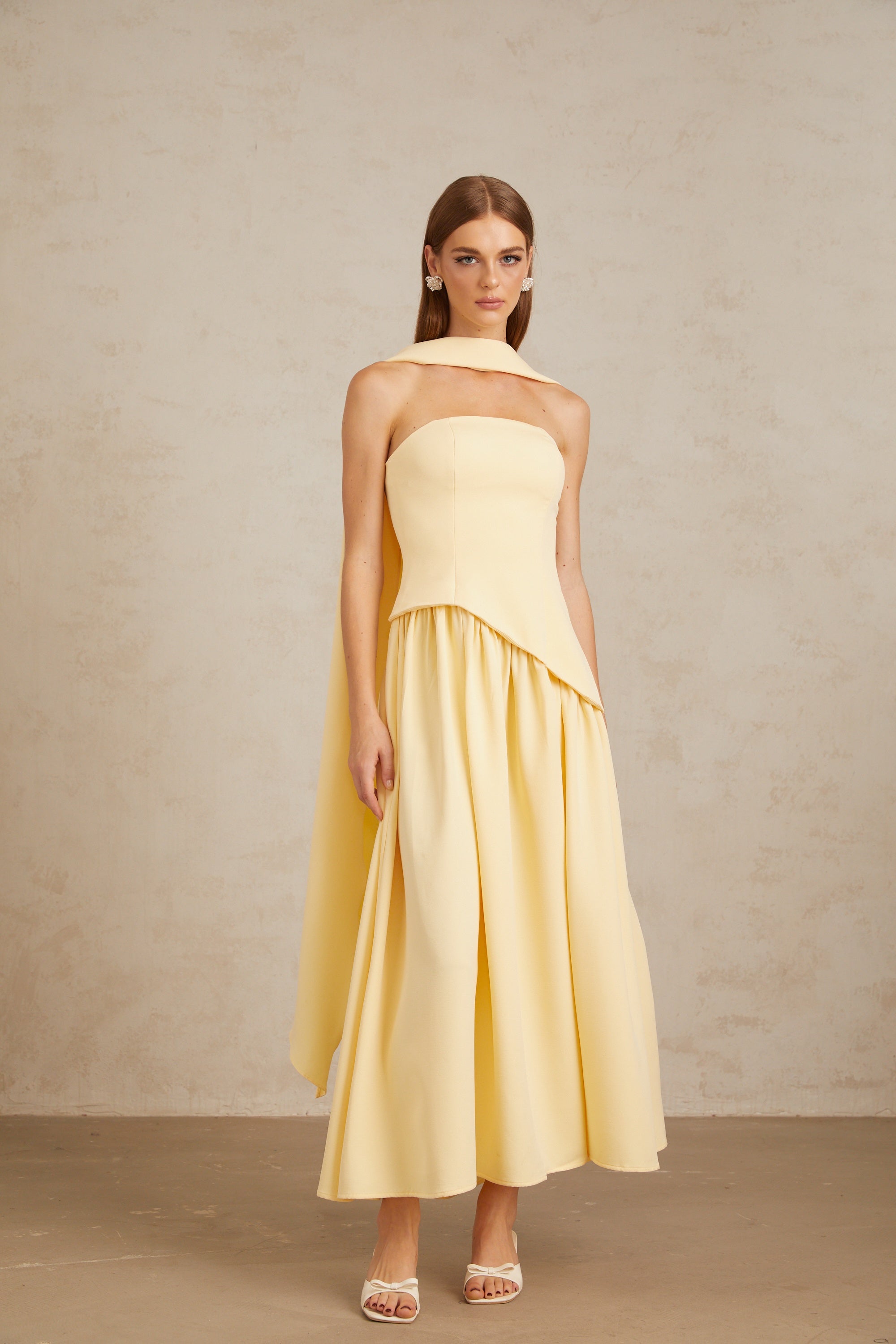 Sidonie Yellow Off-Shoulder Panel Maxi Gown (Final Sale)