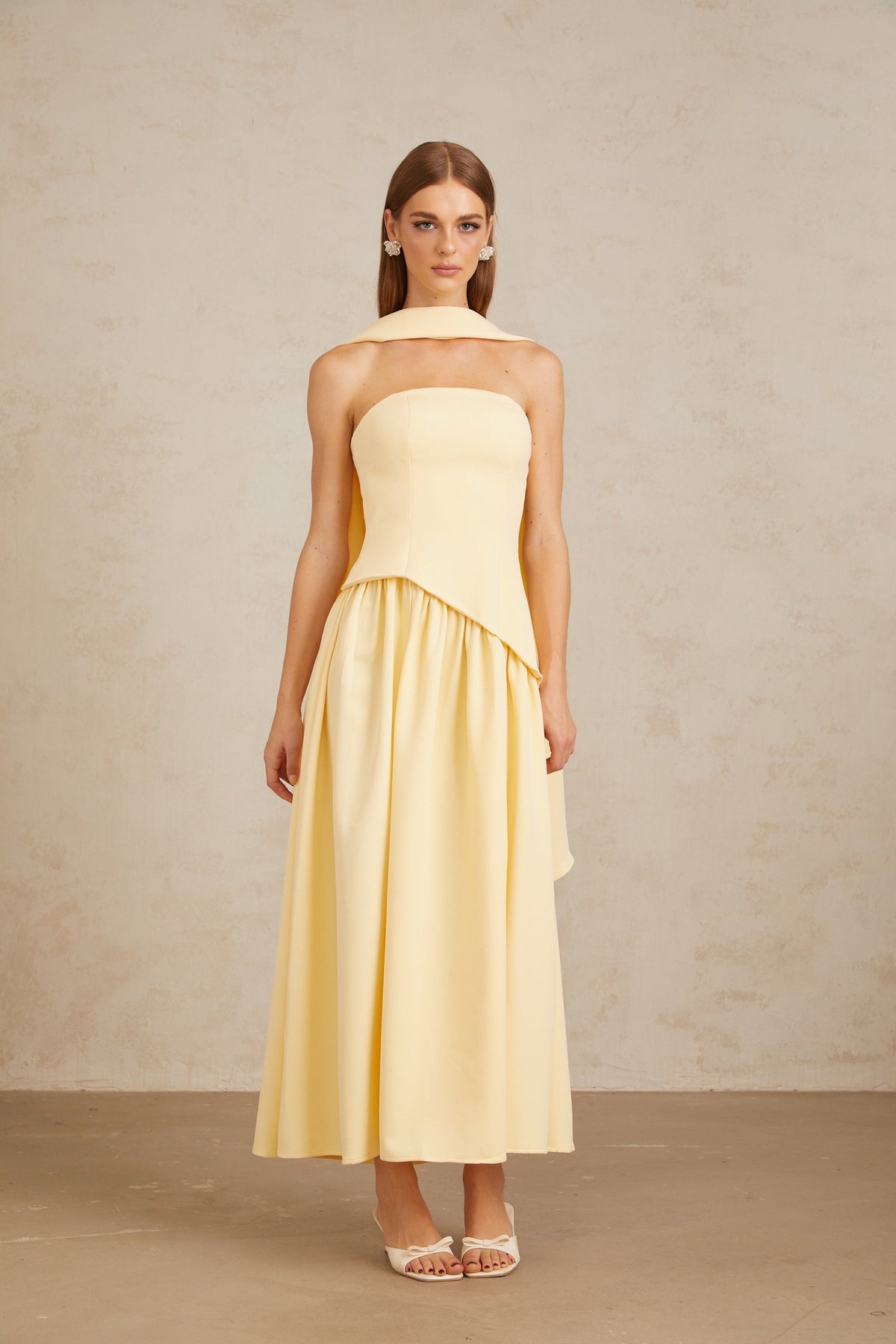 Sidonie Yellow Off-Shoulder Panel Maxi Gown (Final Sale)