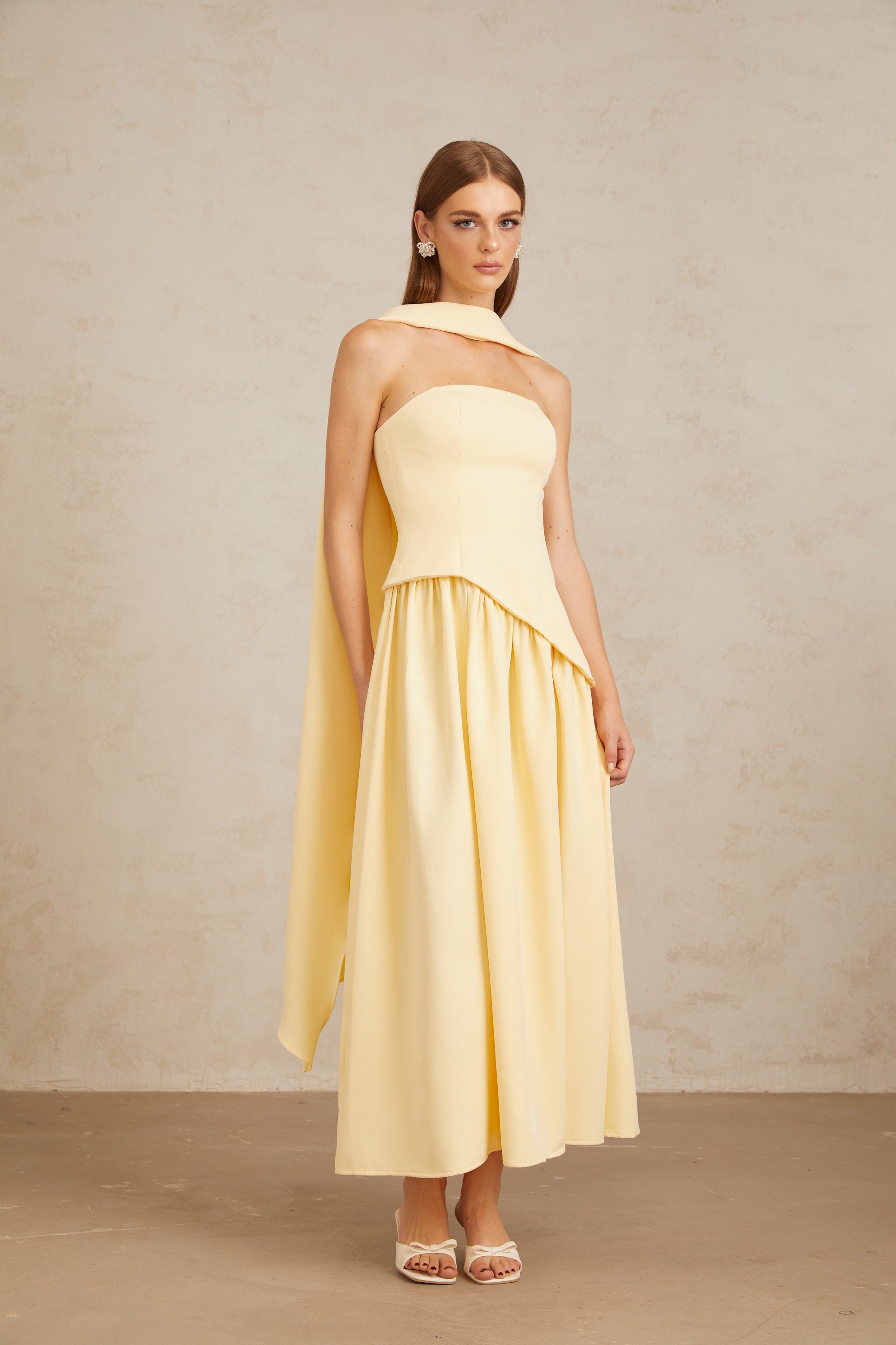 Sidonie Yellow Off-Shoulder Panel Maxi Gown