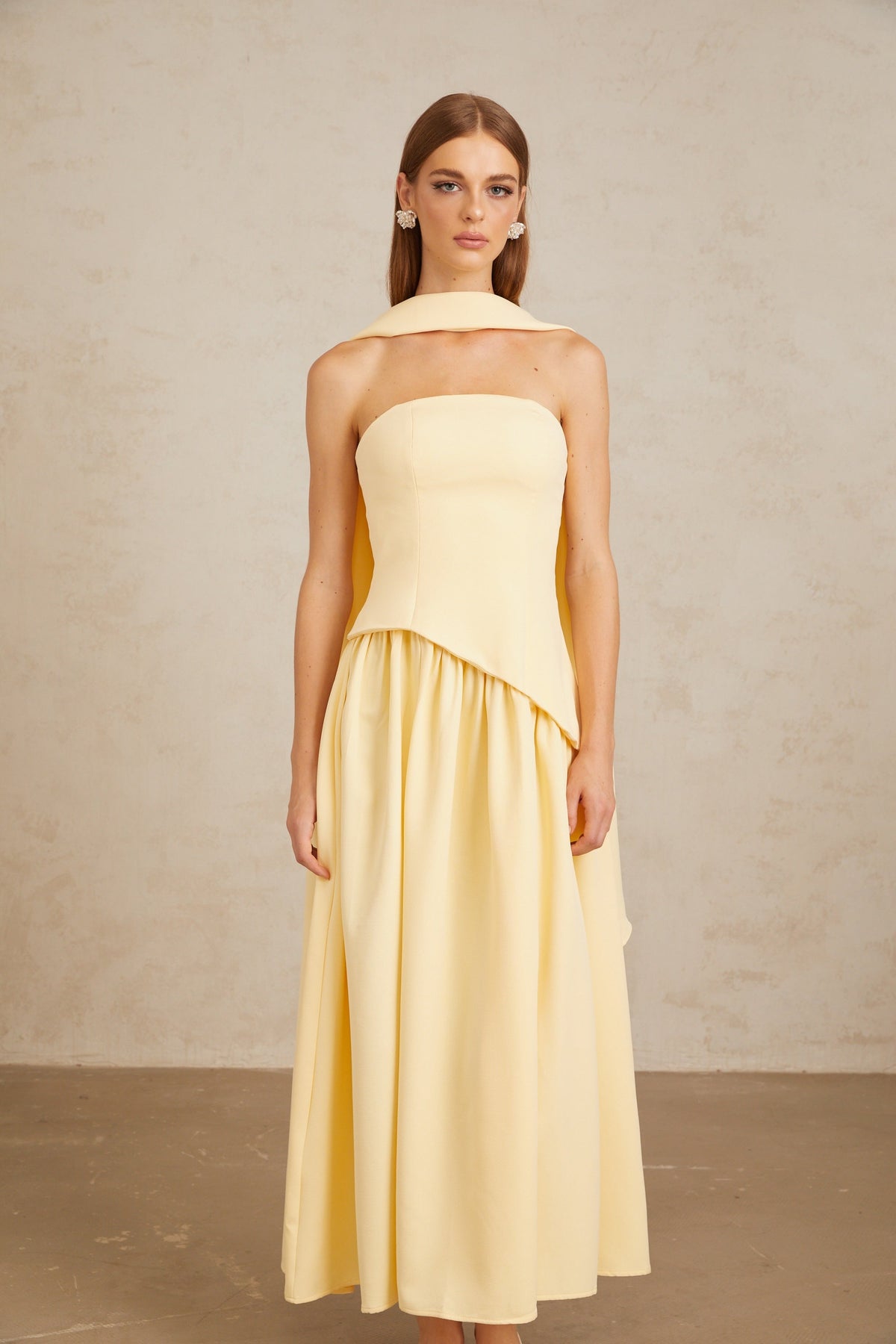 Sidonie Yellow Off-Shoulder Panel Maxi Gown (Final Sale)