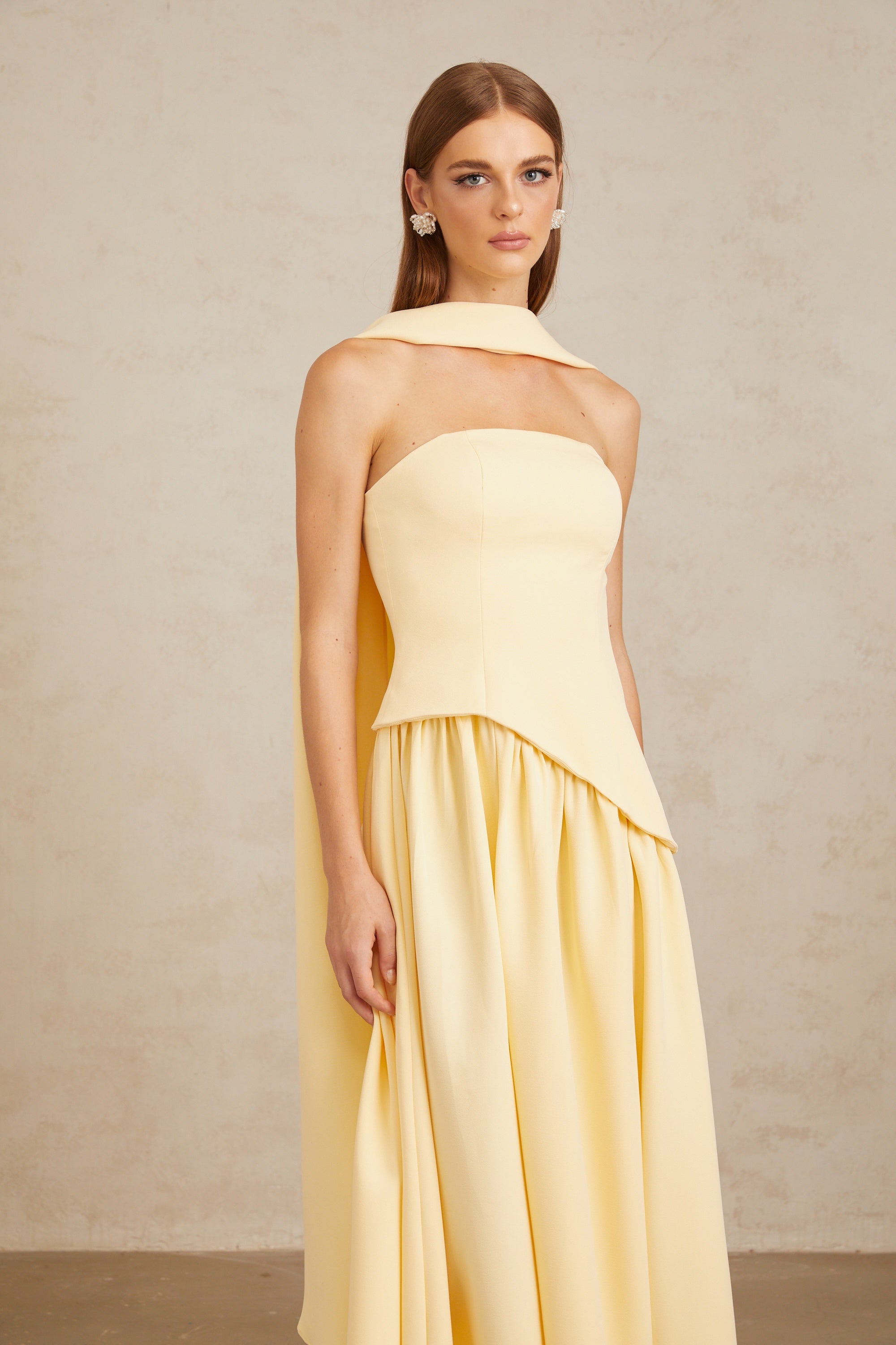 Sidonie Yellow Off-Shoulder Panel Maxi Gown