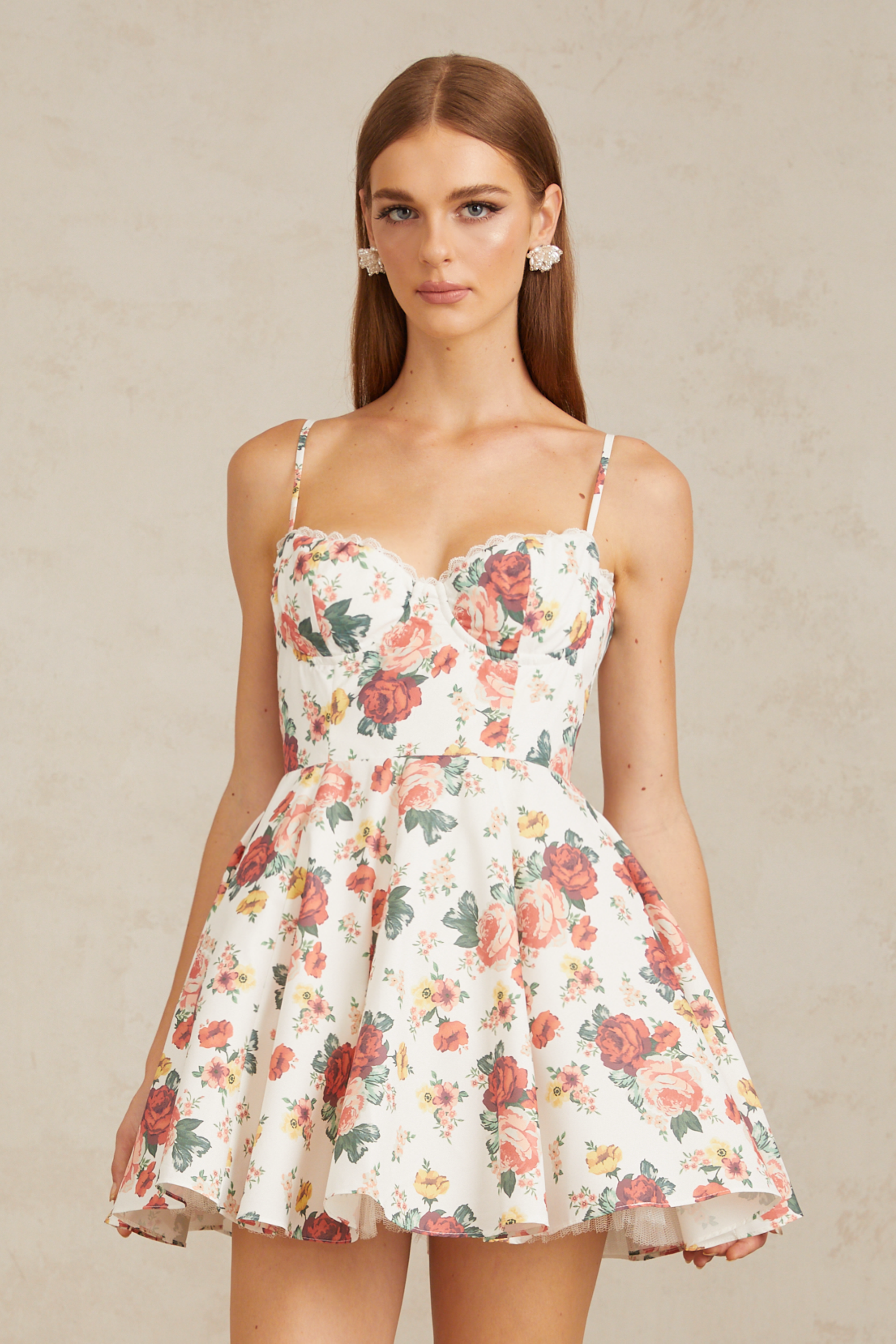 Airelle White Flounced Rose Print Mini Dress (Final Sale-US Only)