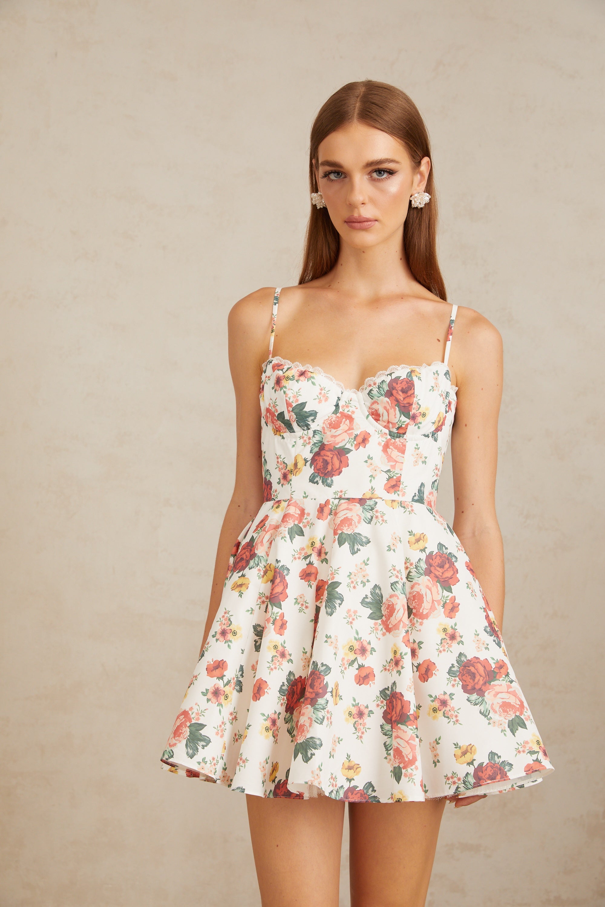 Airelle White Flounced Rose Print Mini Dress (Final Sale-US Only)