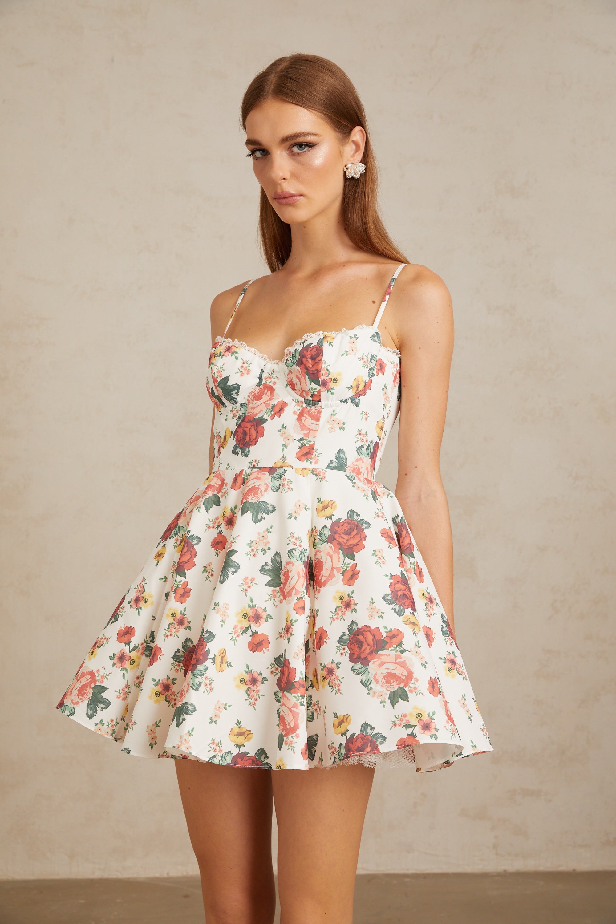 Airelle White Flounced Rose Print Mini Dress (Final Sale-US Only)
