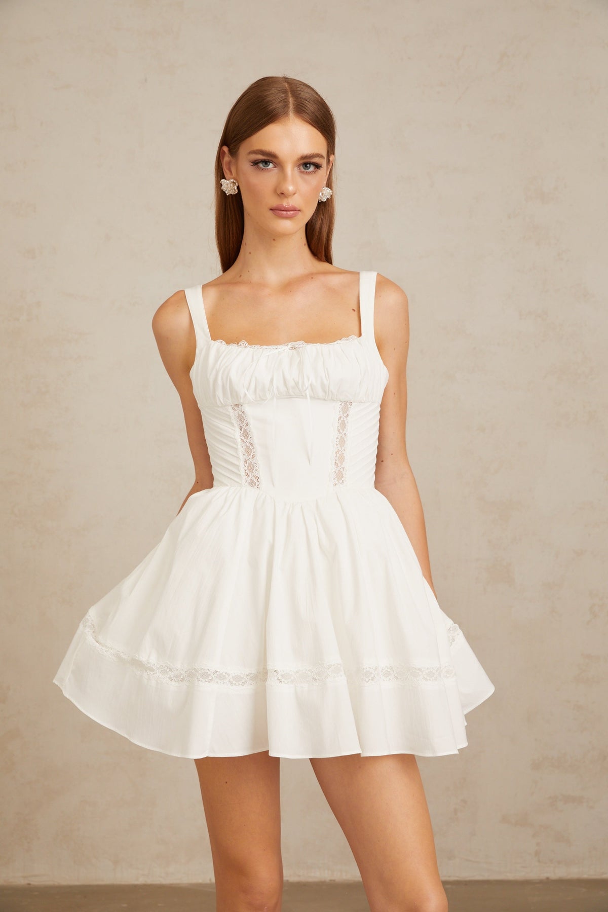 Apolline White Lace Trim Mini Dress (Final Sale)