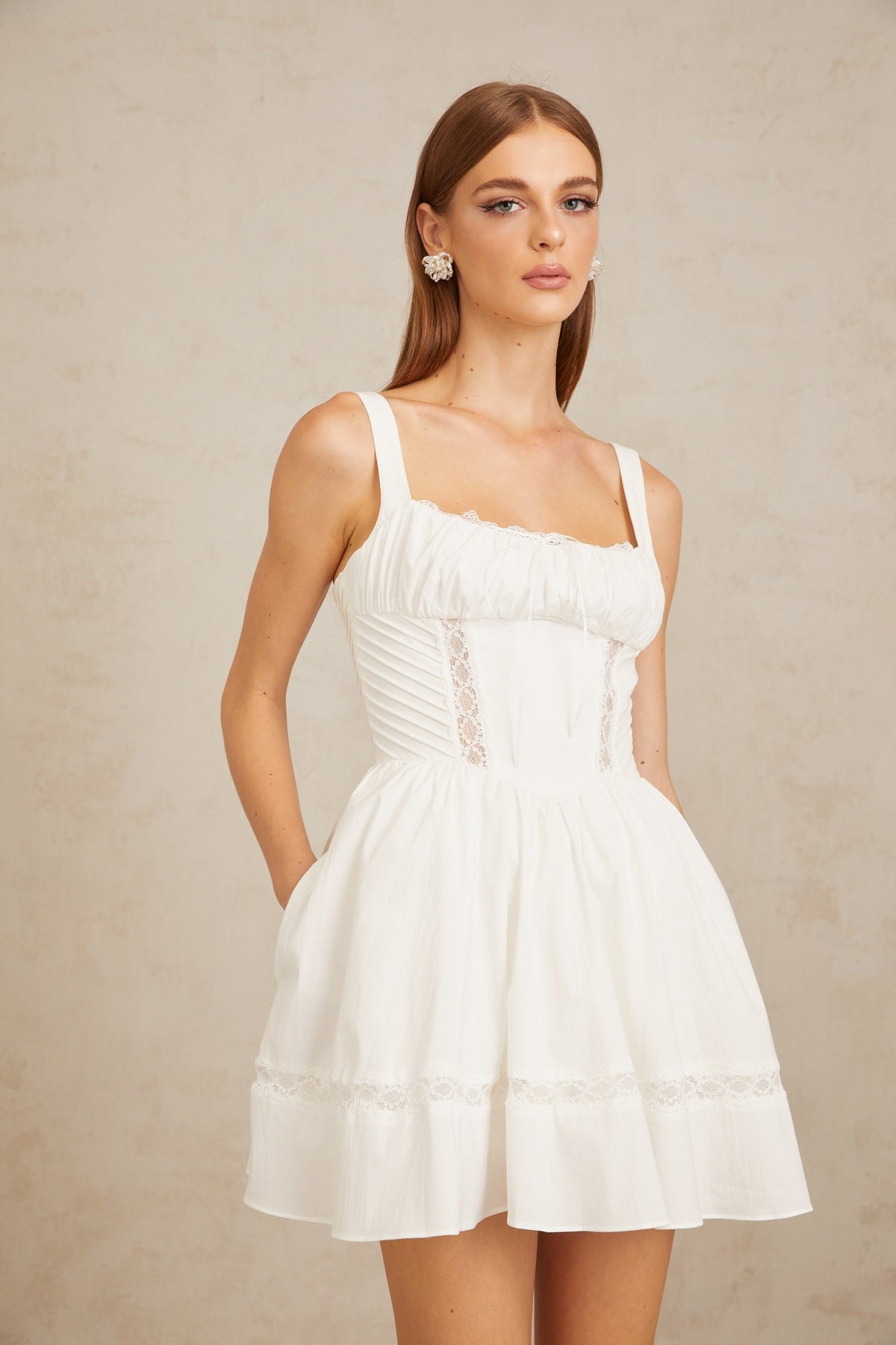 Apolline White Lace Trim Mini Dress
