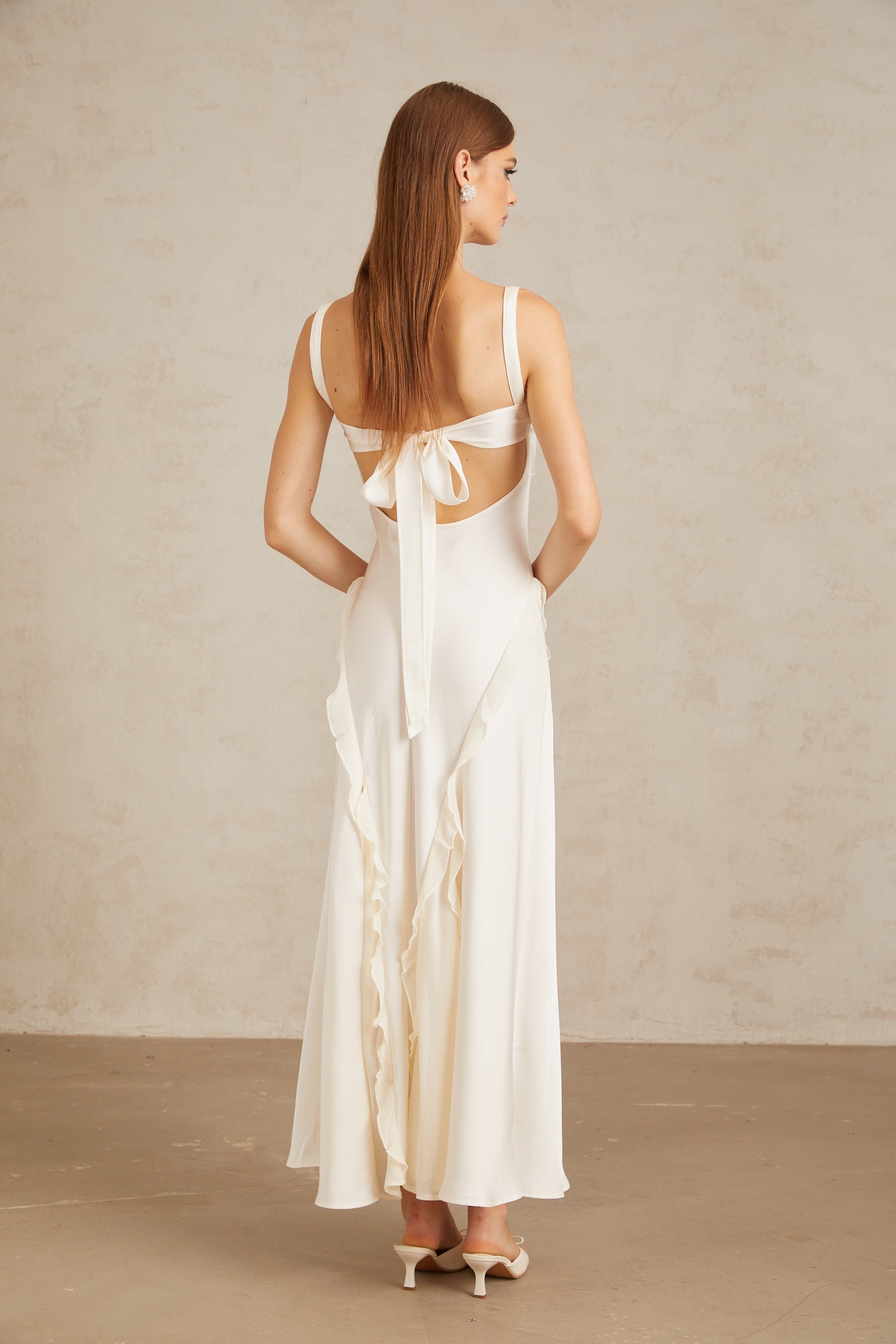 Eeva White Ruffled Trim Maxi Dress