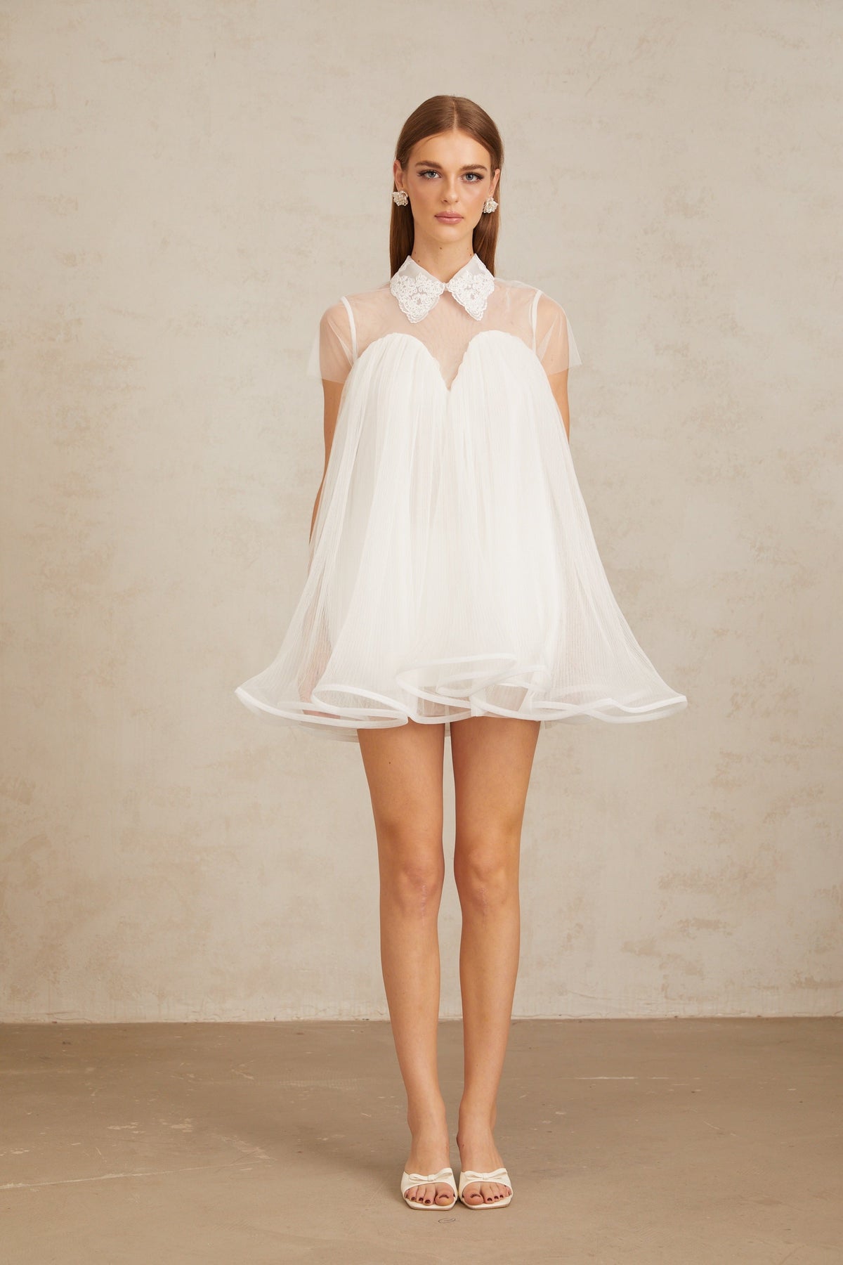 Dagny White Creased Tulle Mini Dress