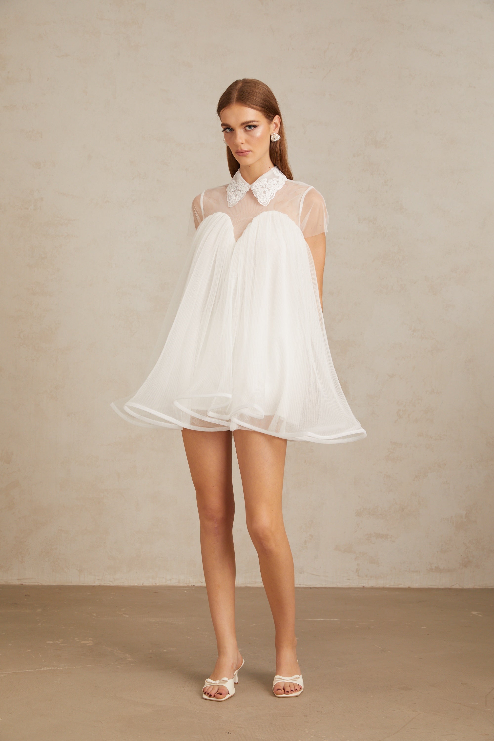 Dagny White Creased Tulle Mini Dress