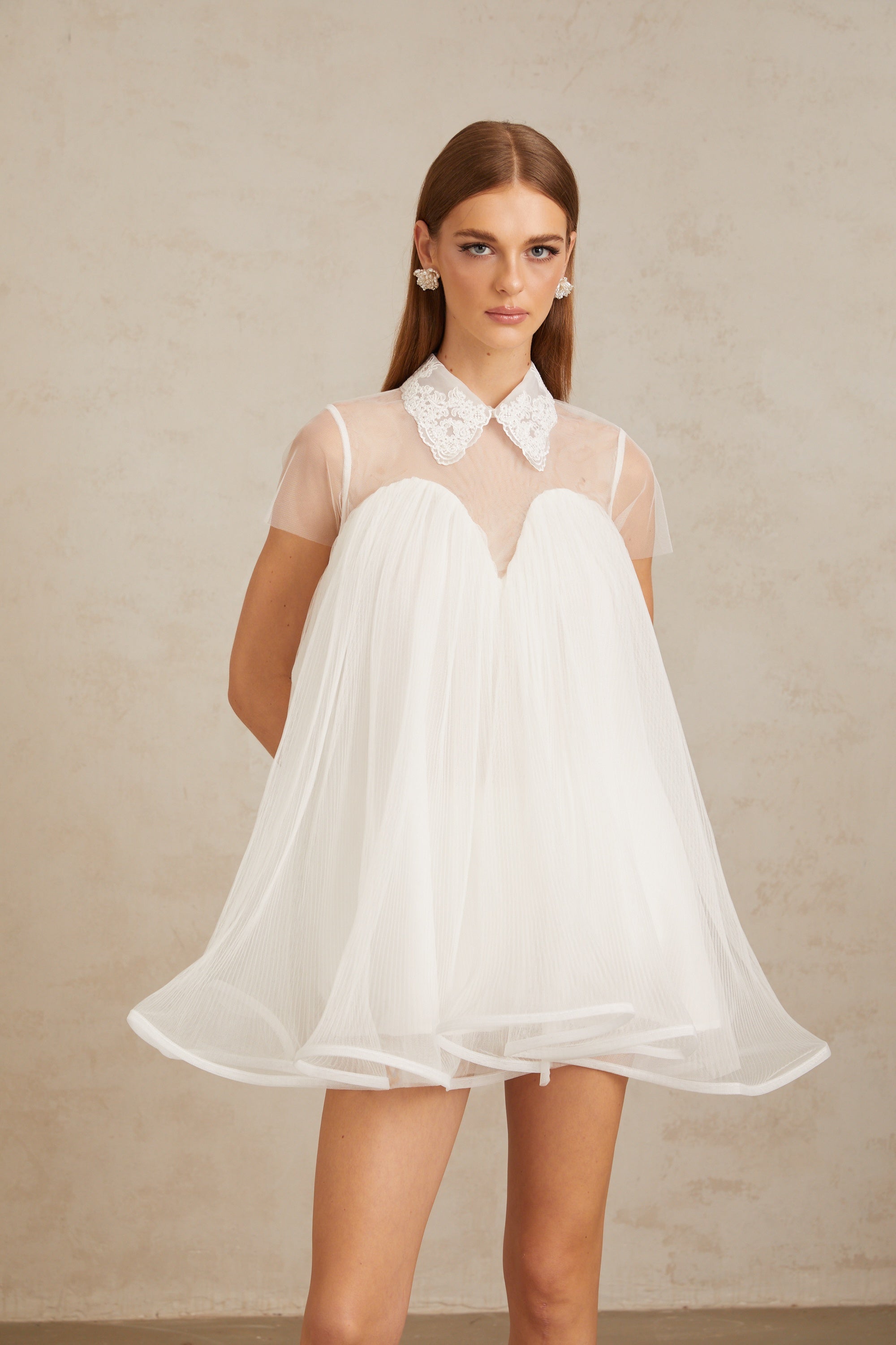 Dagny White Creased Tulle Mini Dress