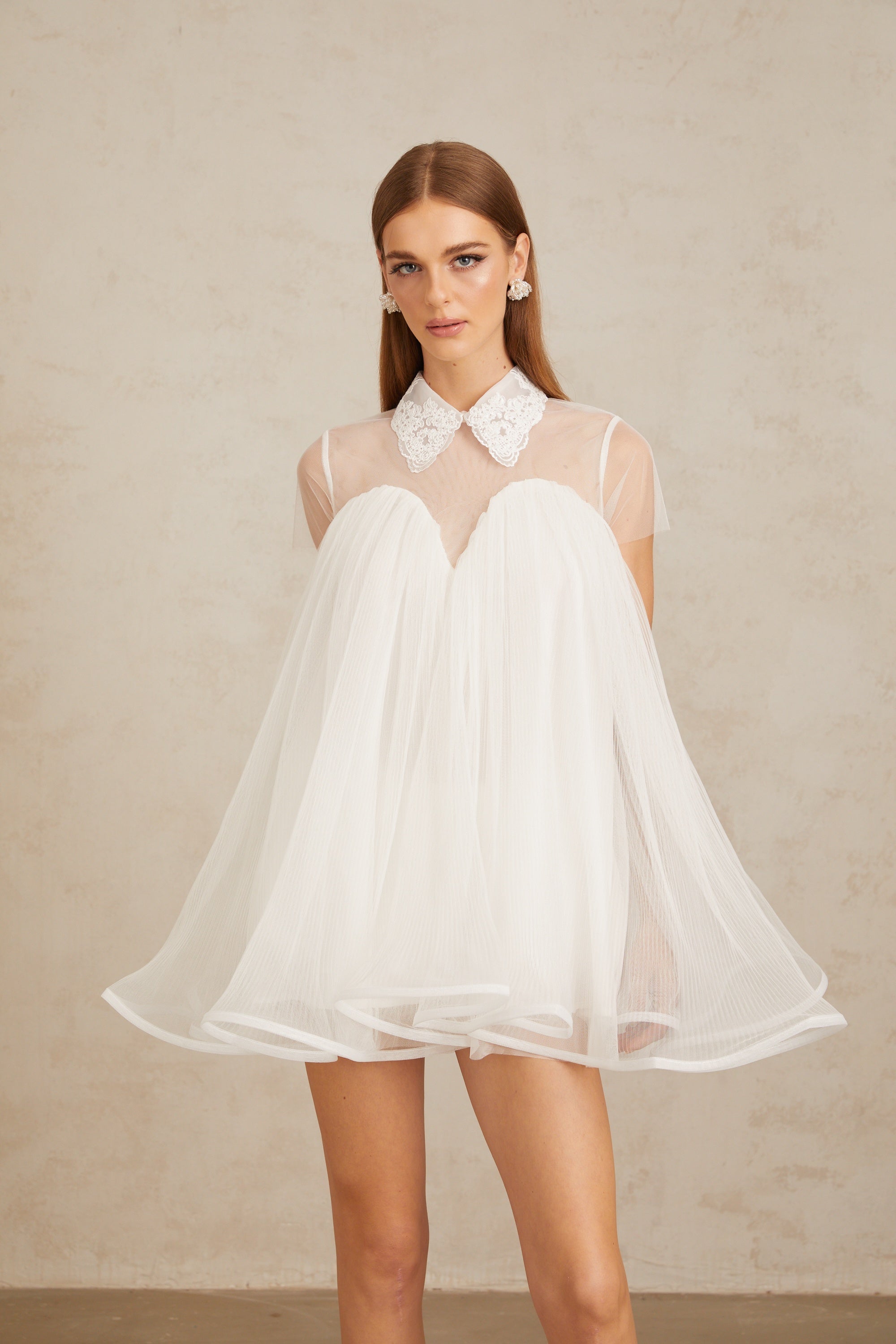 Dagny White Creased Tulle Mini Dress